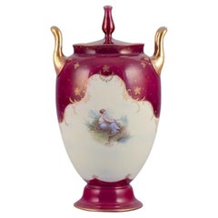 Antique Rosenthal and Wien. Early lidded porcelain vase with two handles. Classic form. 
