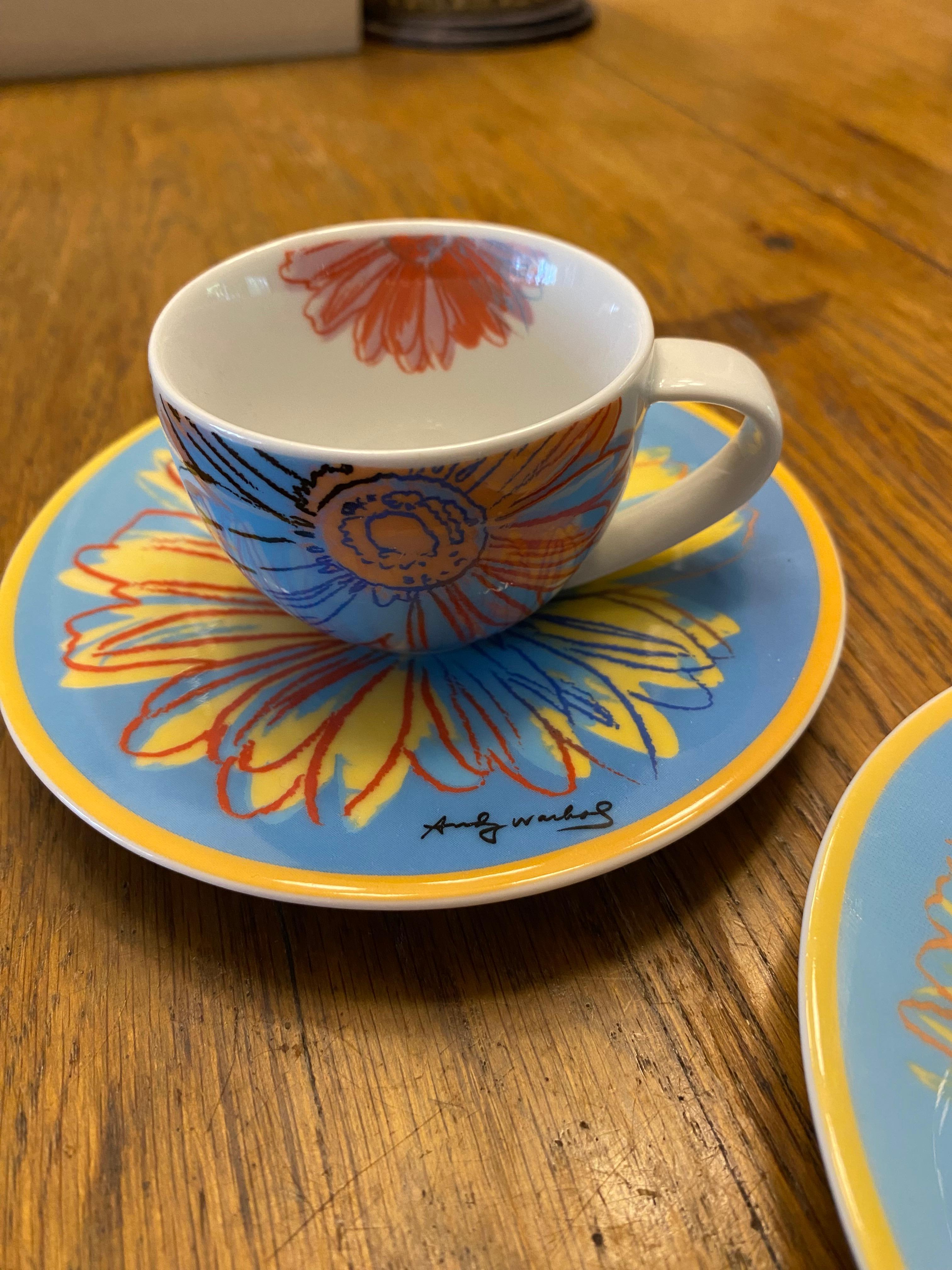 Porcelain Rosenthal Andy Warhol ‘Daisy' a set of 2 Espresso Cups and Saucers For Sale