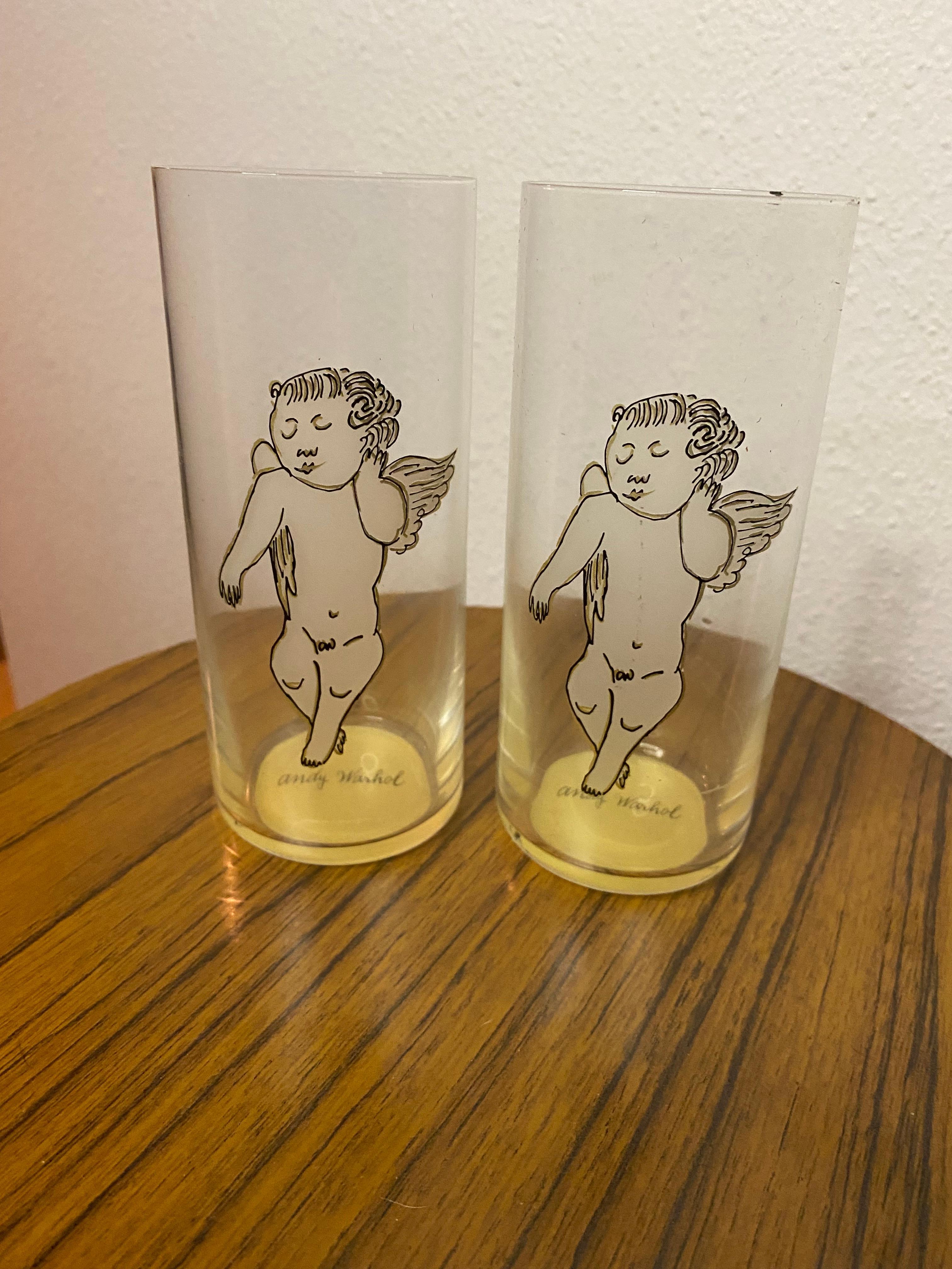 Rosenthal Studio-Line Andy Warhol christmas golden Angels glasses. Andy Warhol, quite possibly the greatest pop art artist of our time, loved Christmas and was known for giving his friends paintings of cupids as gifts. These particular cupids now
