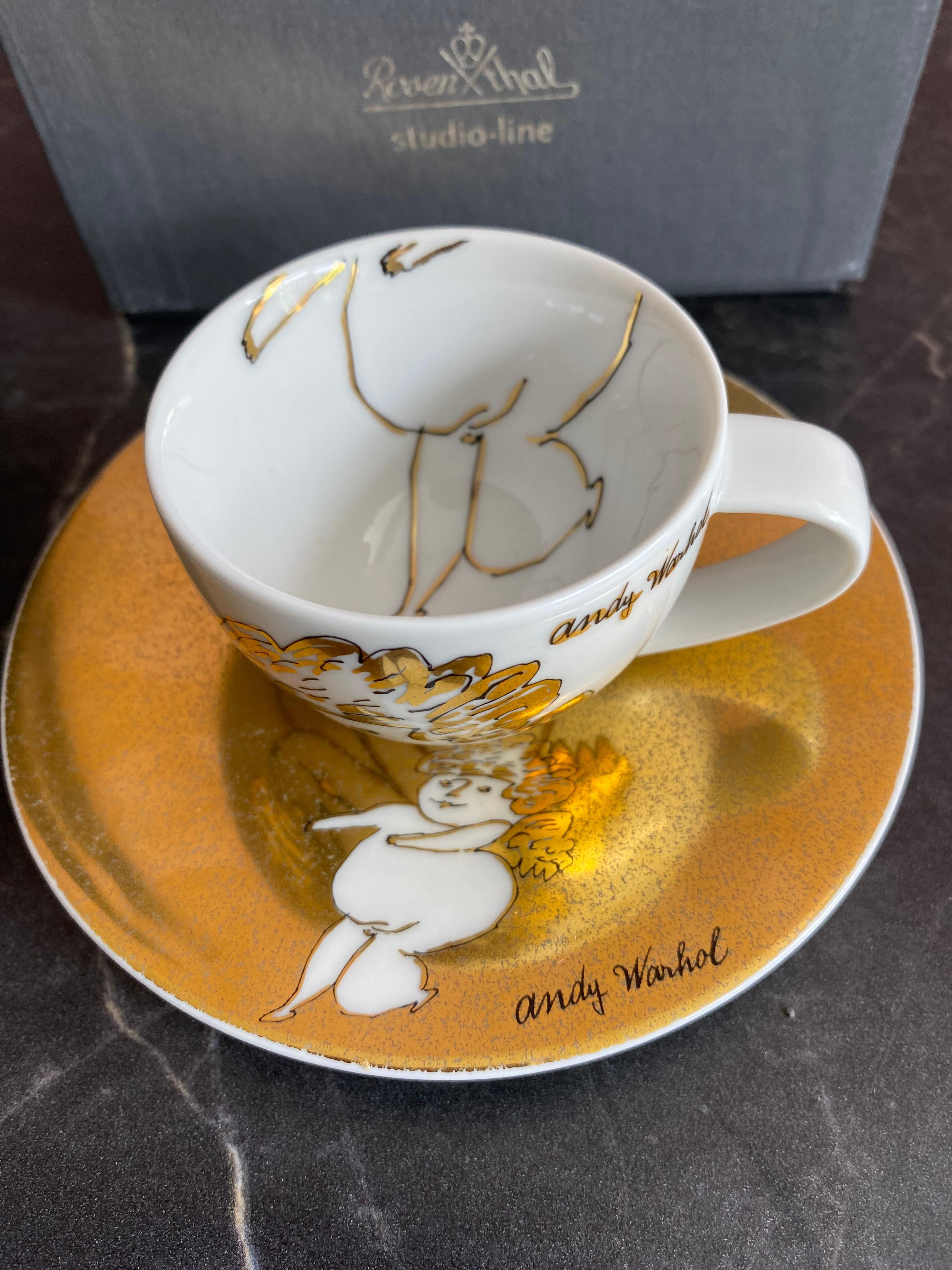 Rosenthal Andy Warhol „Goldene Engel“ NEU Espresso-Tasse und Untertasse (Handbemalt) im Angebot