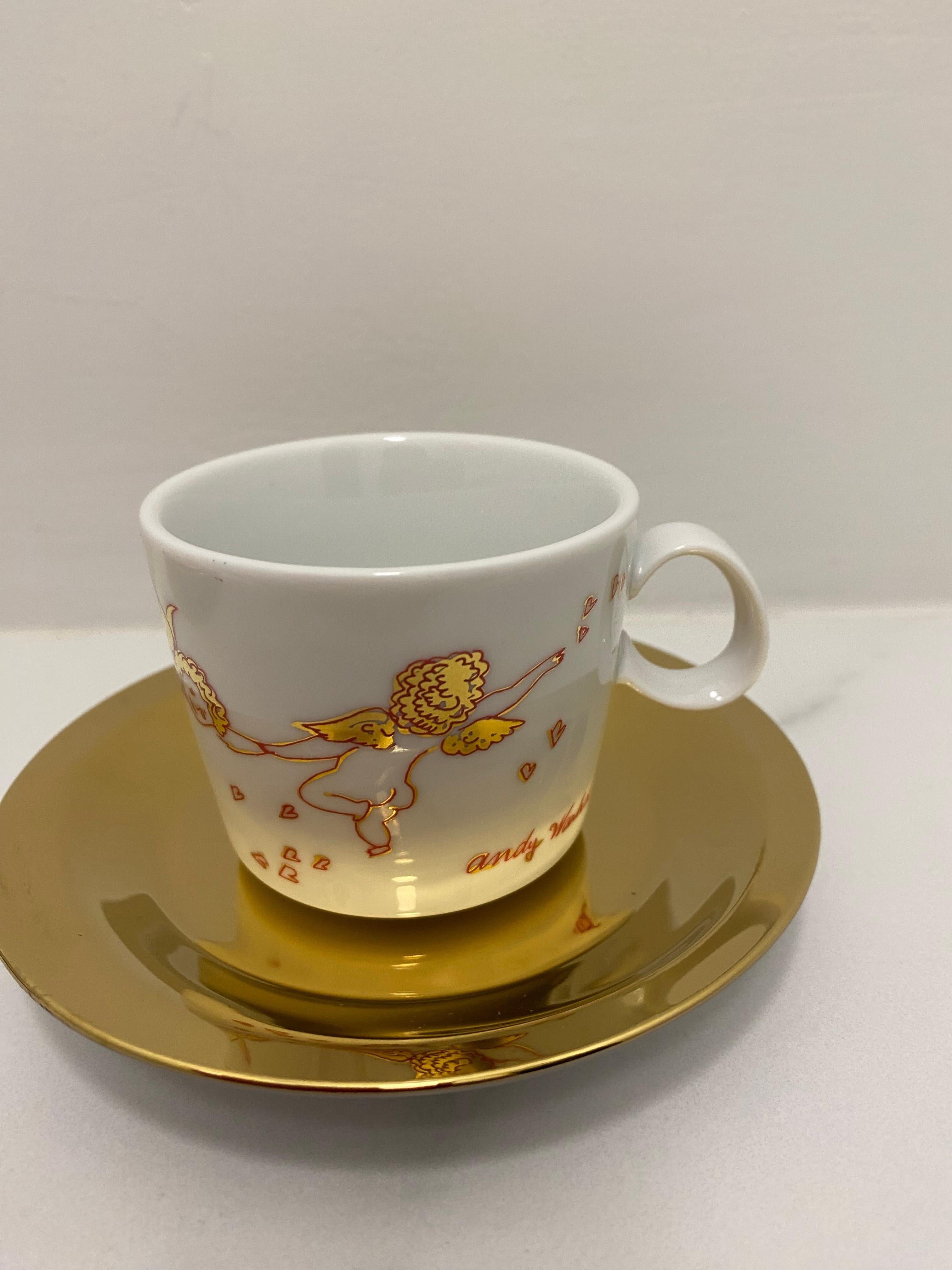 Rosenthal Andy Warhol „Goldene Engel“ Set aus 2 Espresso-Tasse und 2 Untertassen, NEU (Moderne der Mitte des Jahrhunderts) im Angebot