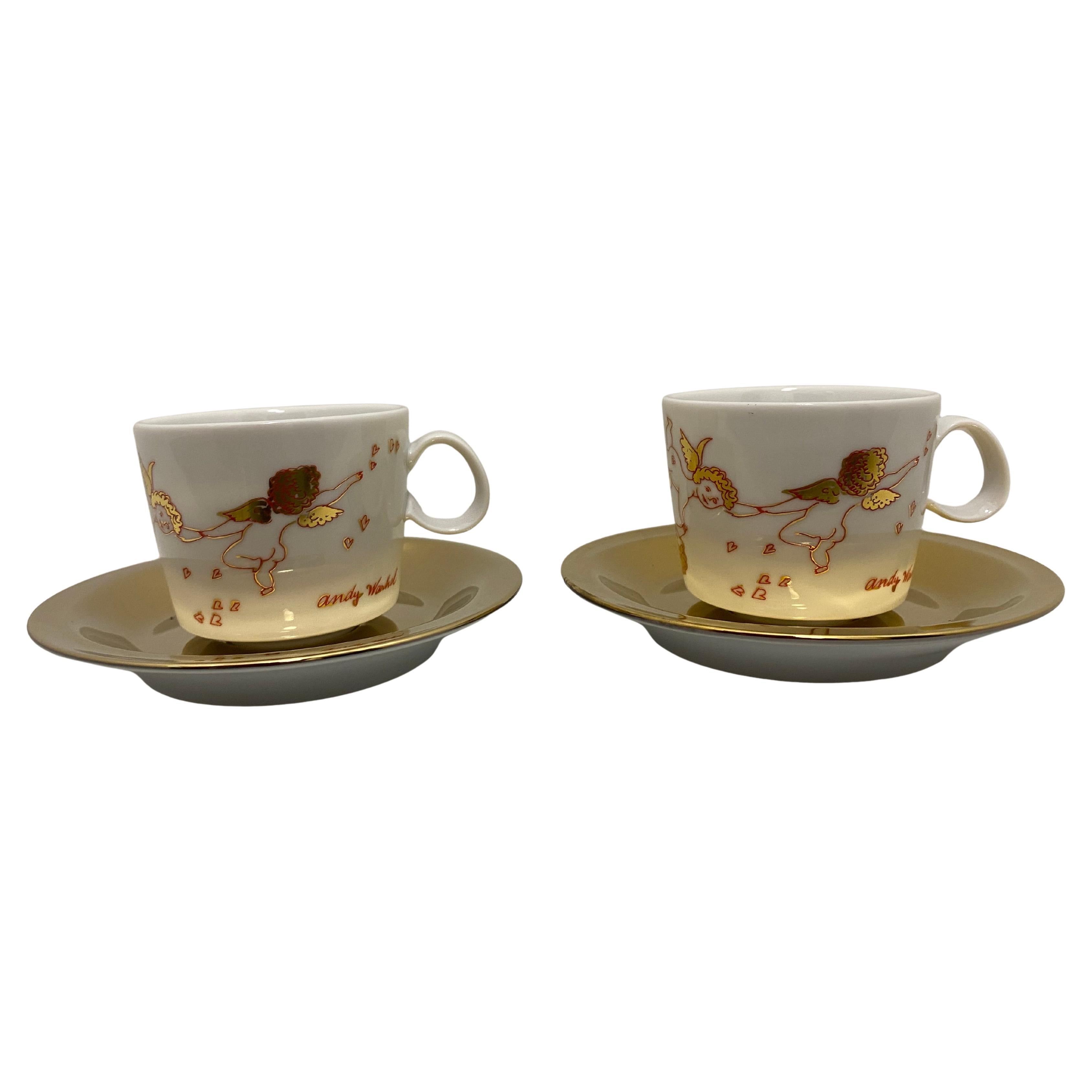 Rosenthal Andy Warhol "Ángeles de oro" Juego de 2 tazas de café expreso y 2 platillos NUEVO