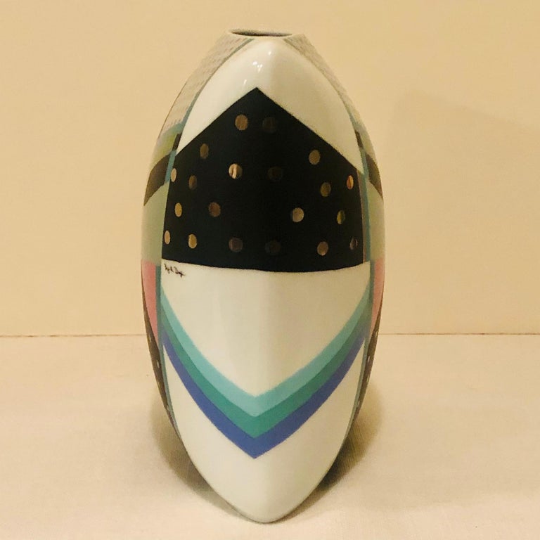 Rosenthal Art Deco Artist Signed Vase with Fabulous Abstract Colorful Painting For Sale 3