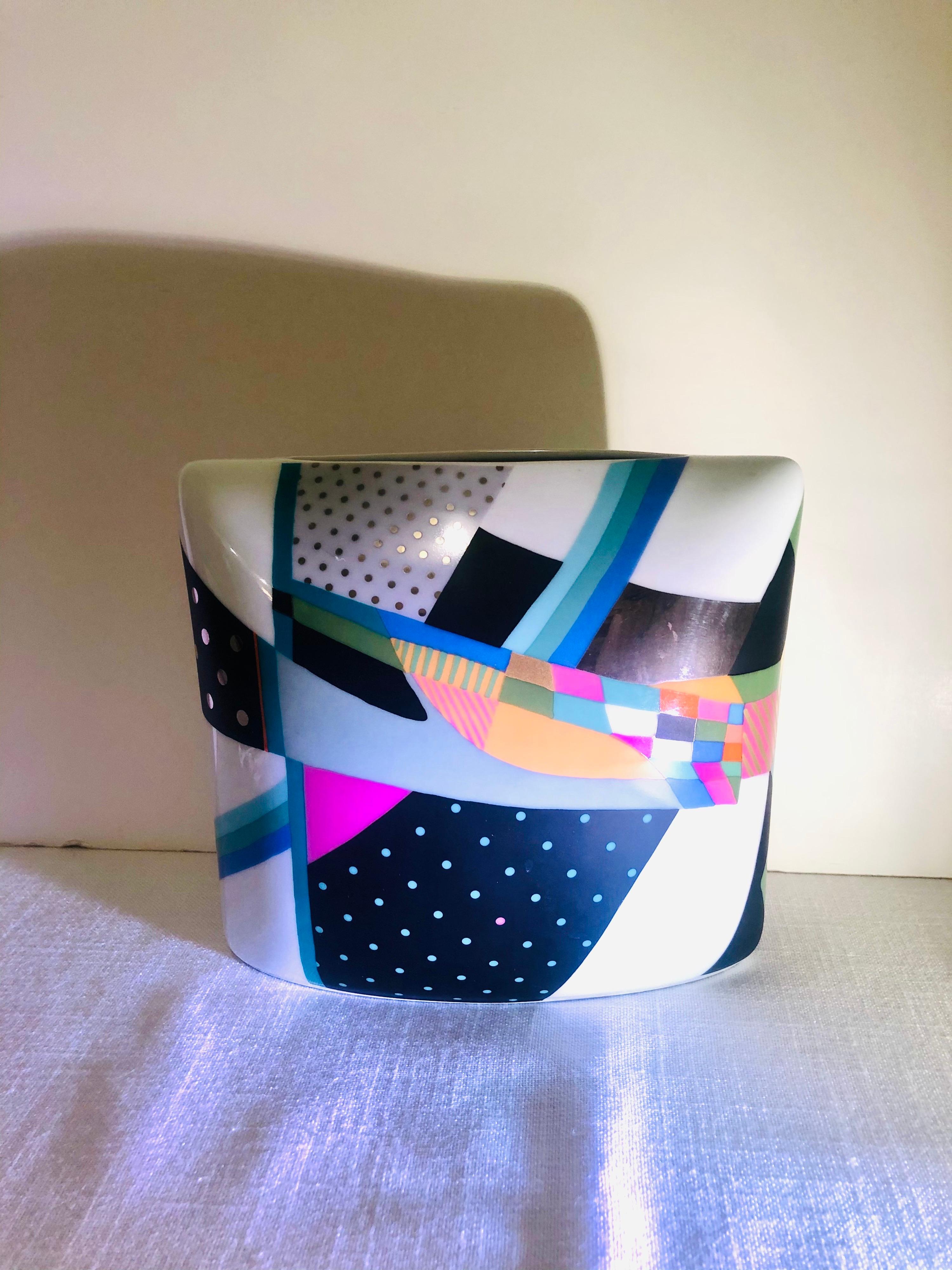 Rosenthal Art Deco Artist Signed Vase with Fabulous Abstract Colorful Painting 9