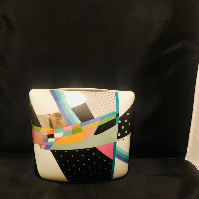 Rosenthal Art Deco Artist Signed Vase with Fabulous Abstract Colorful Painting For Sale 11