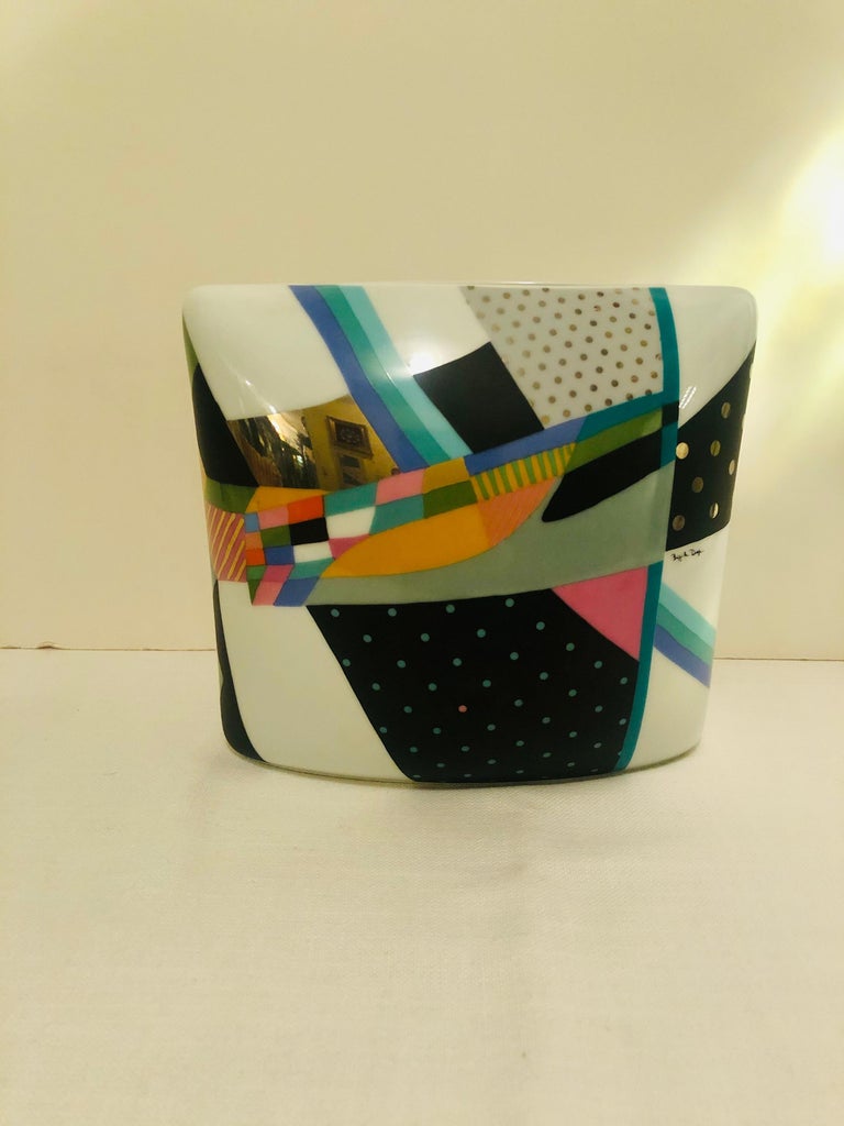 Hand-Painted Rosenthal Art Deco Artist Signed Vase with Fabulous Abstract Colorful Painting For Sale