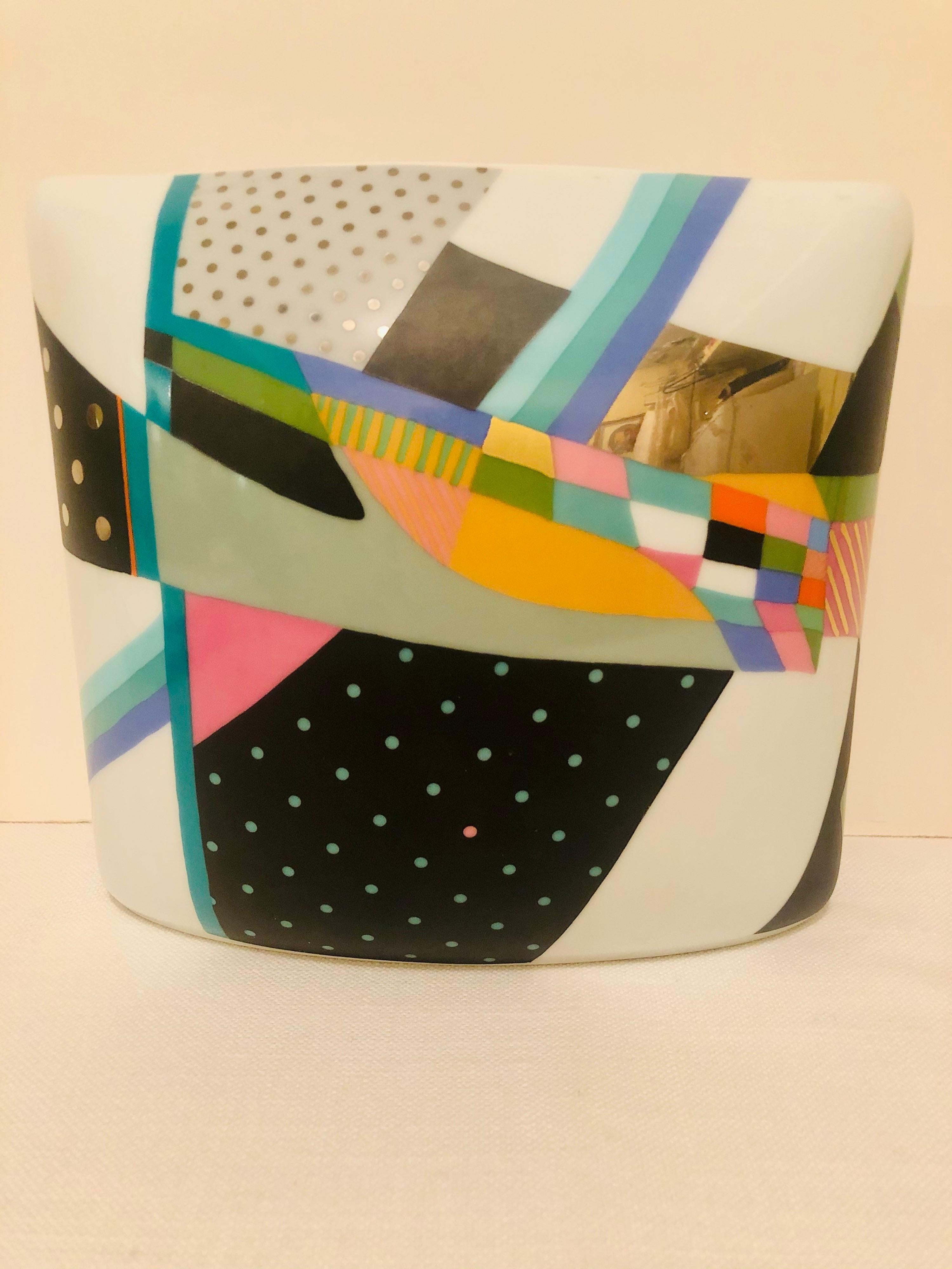 Rosenthal Art Deco Artist Signed Vase with Fabulous Abstract Colorful Painting In Good Condition In Boston, MA