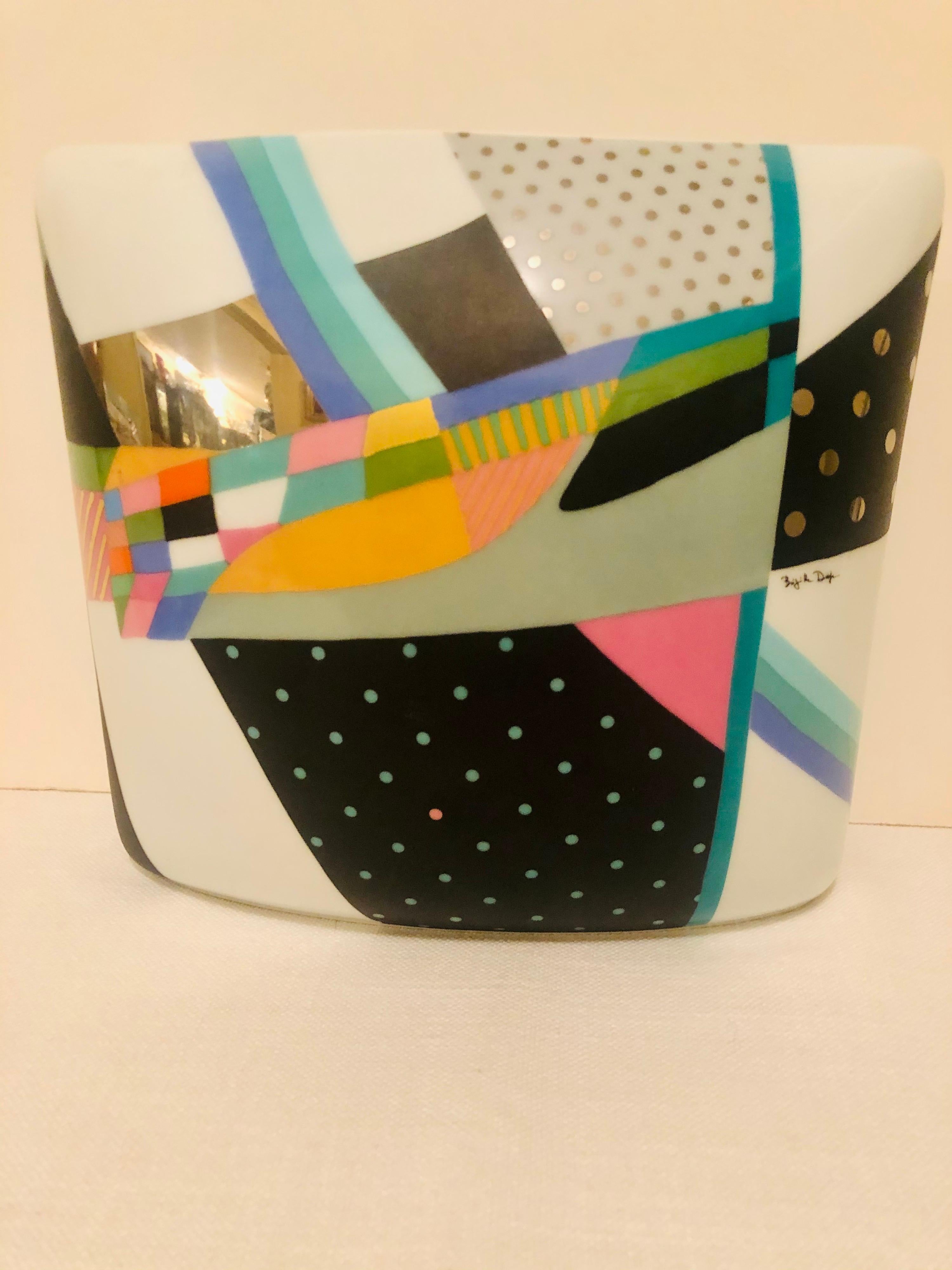 Late 20th Century Rosenthal Art Deco Artist Signed Vase with Fabulous Abstract Colorful Painting