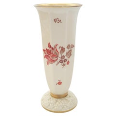 Rosenthal, Art Deco Porcelain Trumpet Vase with Flowers & Gilding, circa 1933