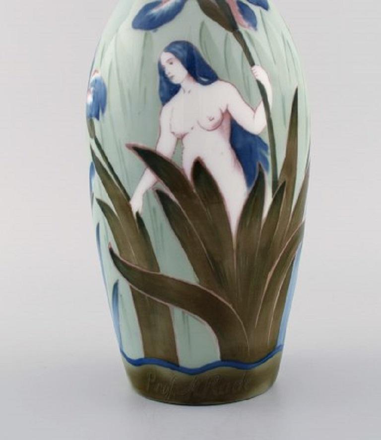 German Rosenthal Art Nouveau Vase in Hand Painted Porcelain with Naked Woman