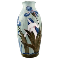 Rosenthal Art Nouveau Vase in Hand Painted Porcelain with Naked Woman