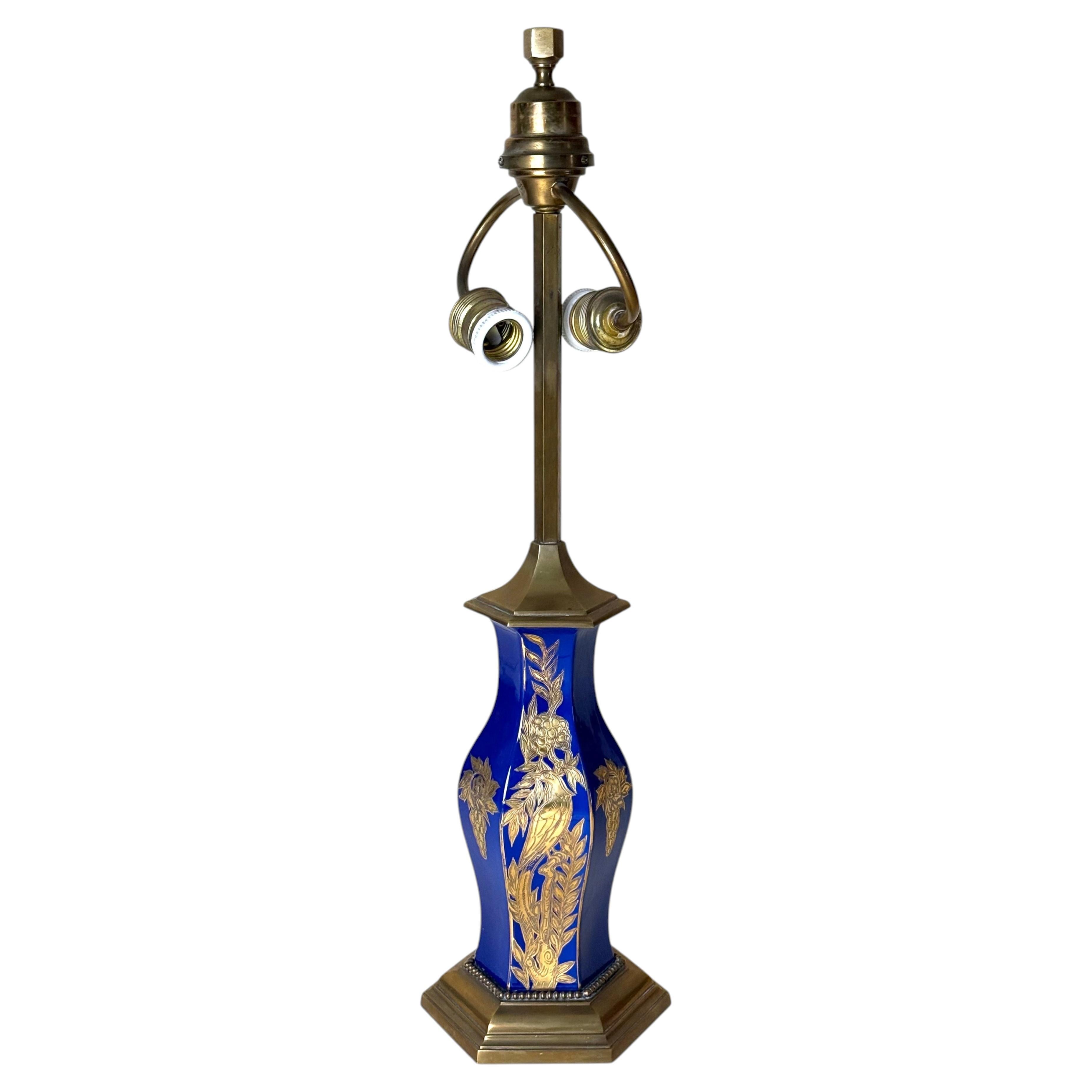 Rosenthal Artist Signed Porcelain & Brass Table Lamp, Germany circa 1920s For Sale