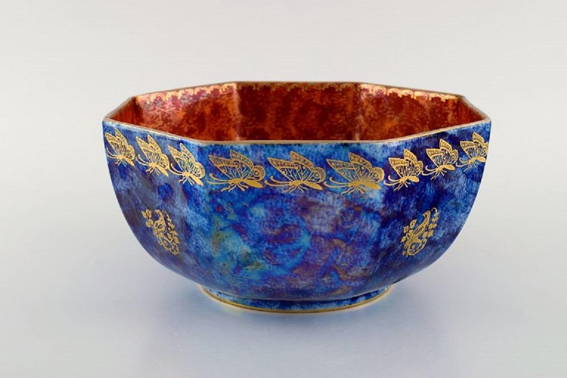 Art Nouveau Rosenthal Bowl in Orange and Blue Glazed Porcelain with Hand-Painted Butterflies