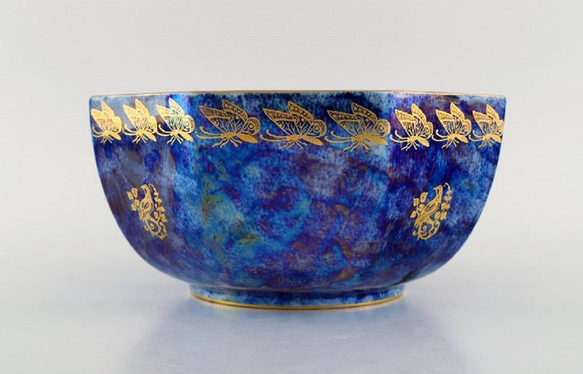 German Rosenthal Bowl in Orange and Blue Glazed Porcelain with Hand-Painted Butterflies