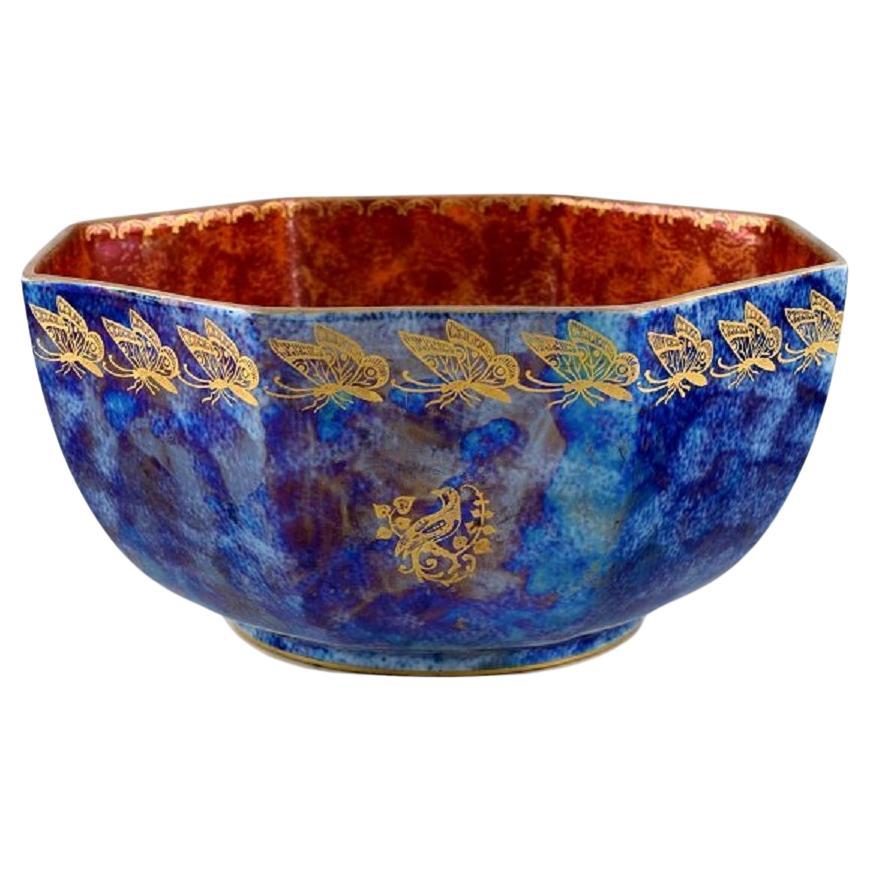 Rosenthal Bowl in Orange and Blue Glazed Porcelain with Hand-Painted Butterflies