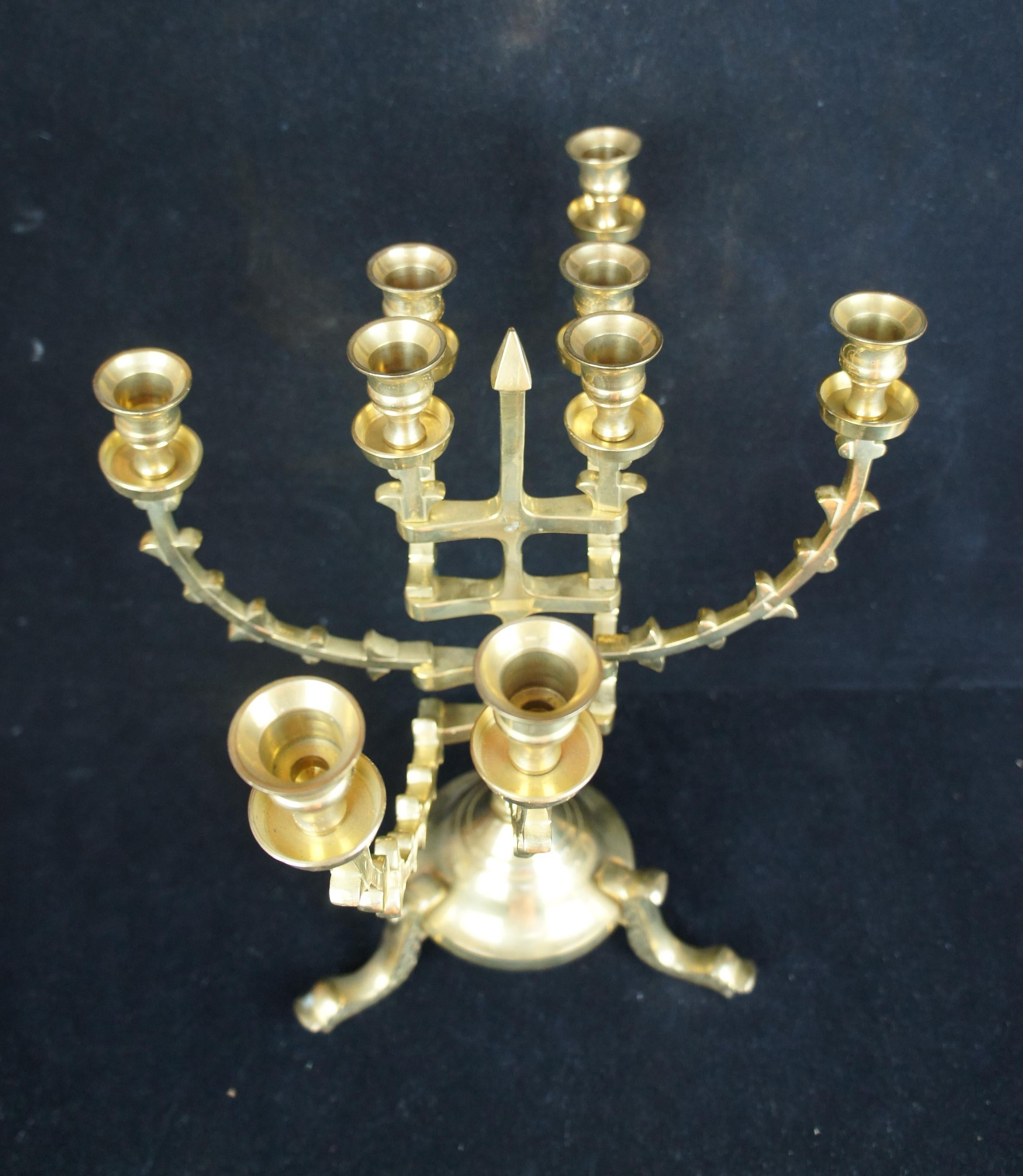 Rosenthal Brass Articulating Hanukkah Menorah Oil Candle Lamp Candelabra Dolphin 4