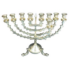 Rosenthal Brass Articulating Hanukkah Menorah Oil Candle Lamp Candelabra Dolphin