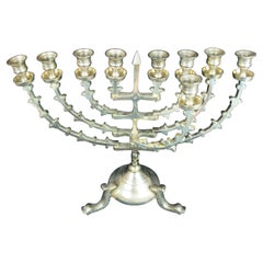 Retro Rosenthal Brass Articulating Hanukkah Menorah Oil Candle Lamp Candelabra Dolphin