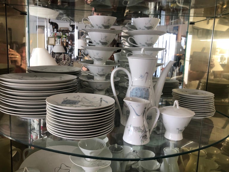 Mid-Century Modern Rosenthal by Artist Raymond Loewy “Plaza” Service for 12 China Dinner Set For Sale