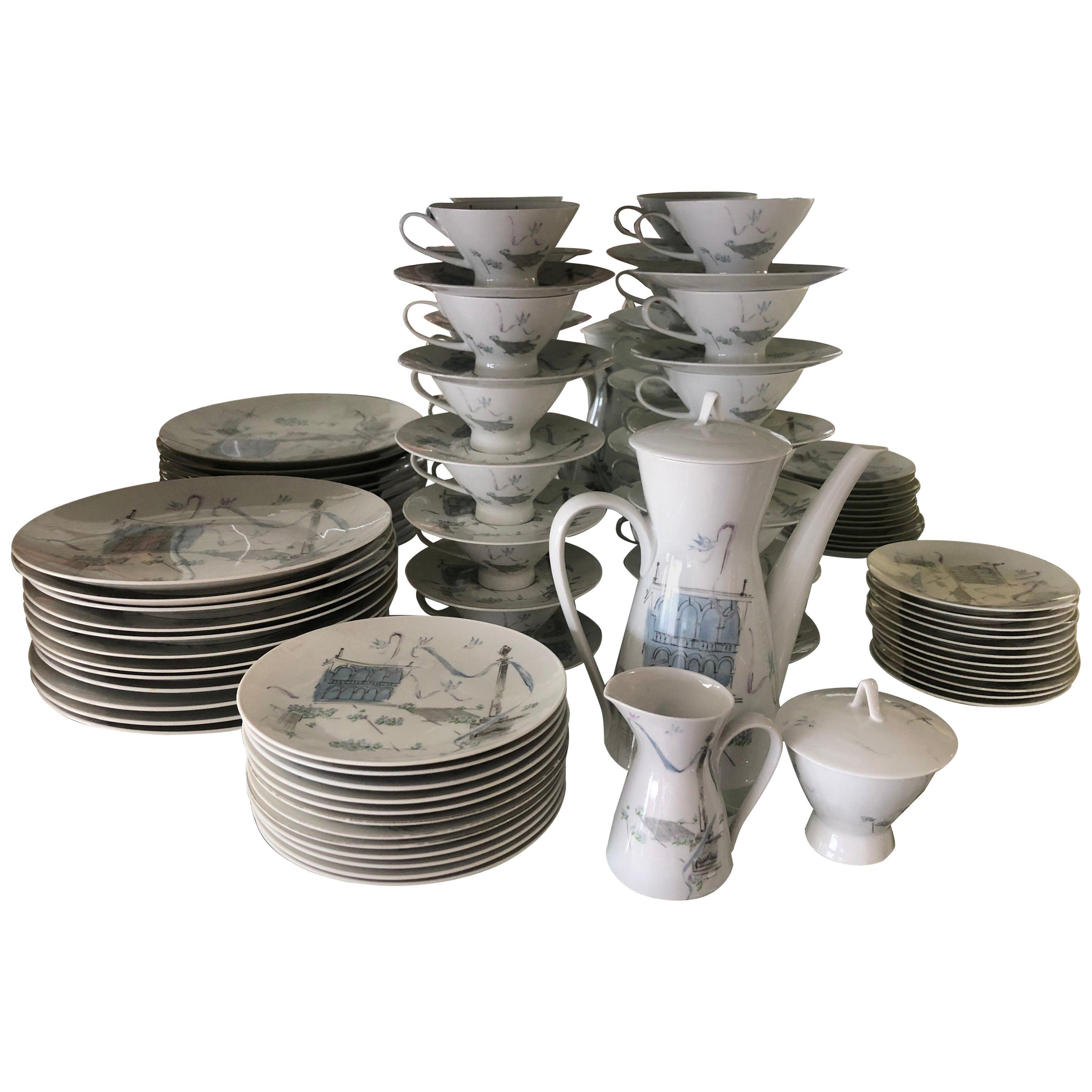 Service de table Rosenthal par l'artiste Raymond Loewy Plaza pour 12 personnes en porcelaine en vente