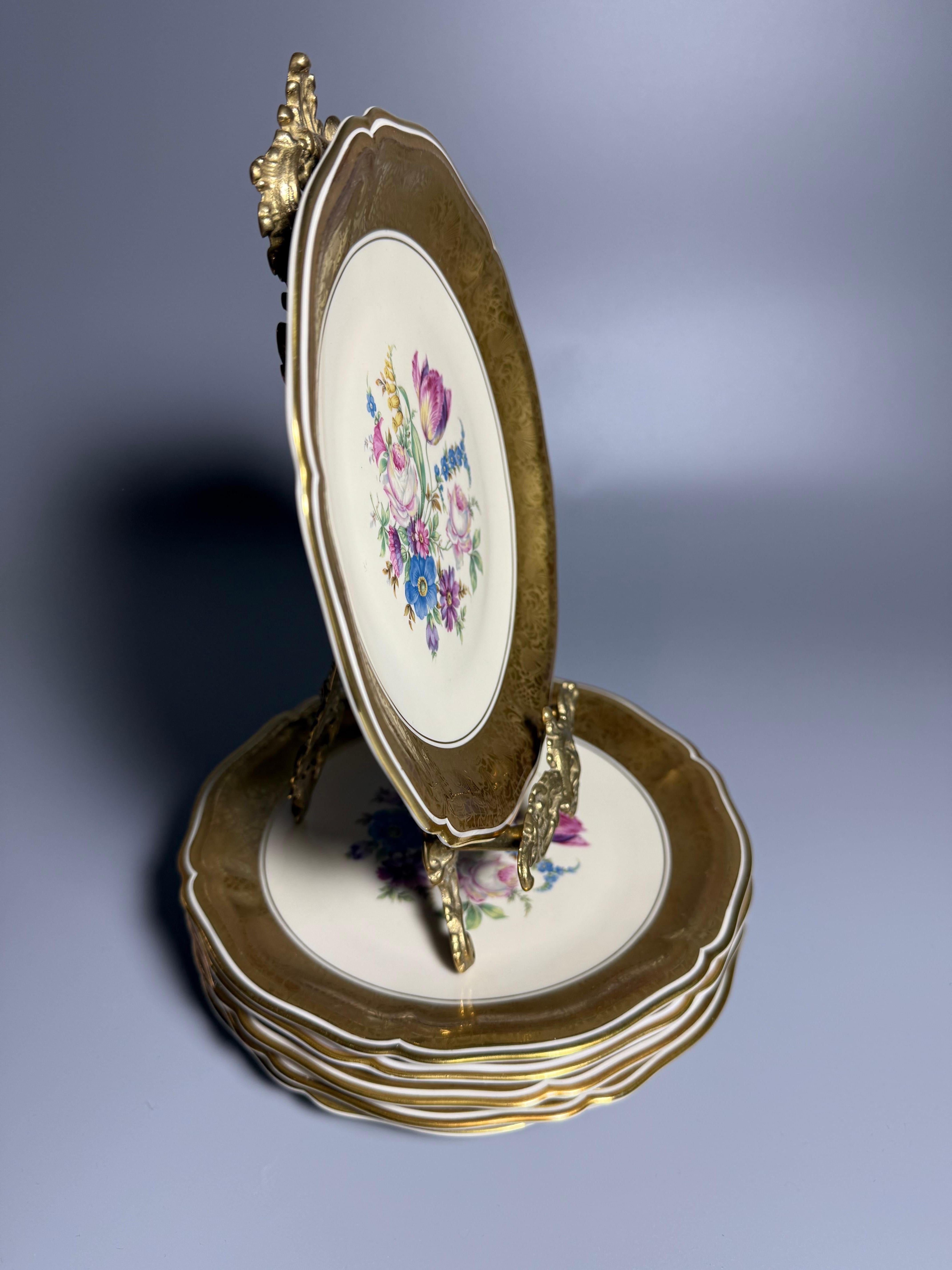 Rosenthal Chippendale Germany 6 luxury plates Gold Flowers 1950s For Sale 7