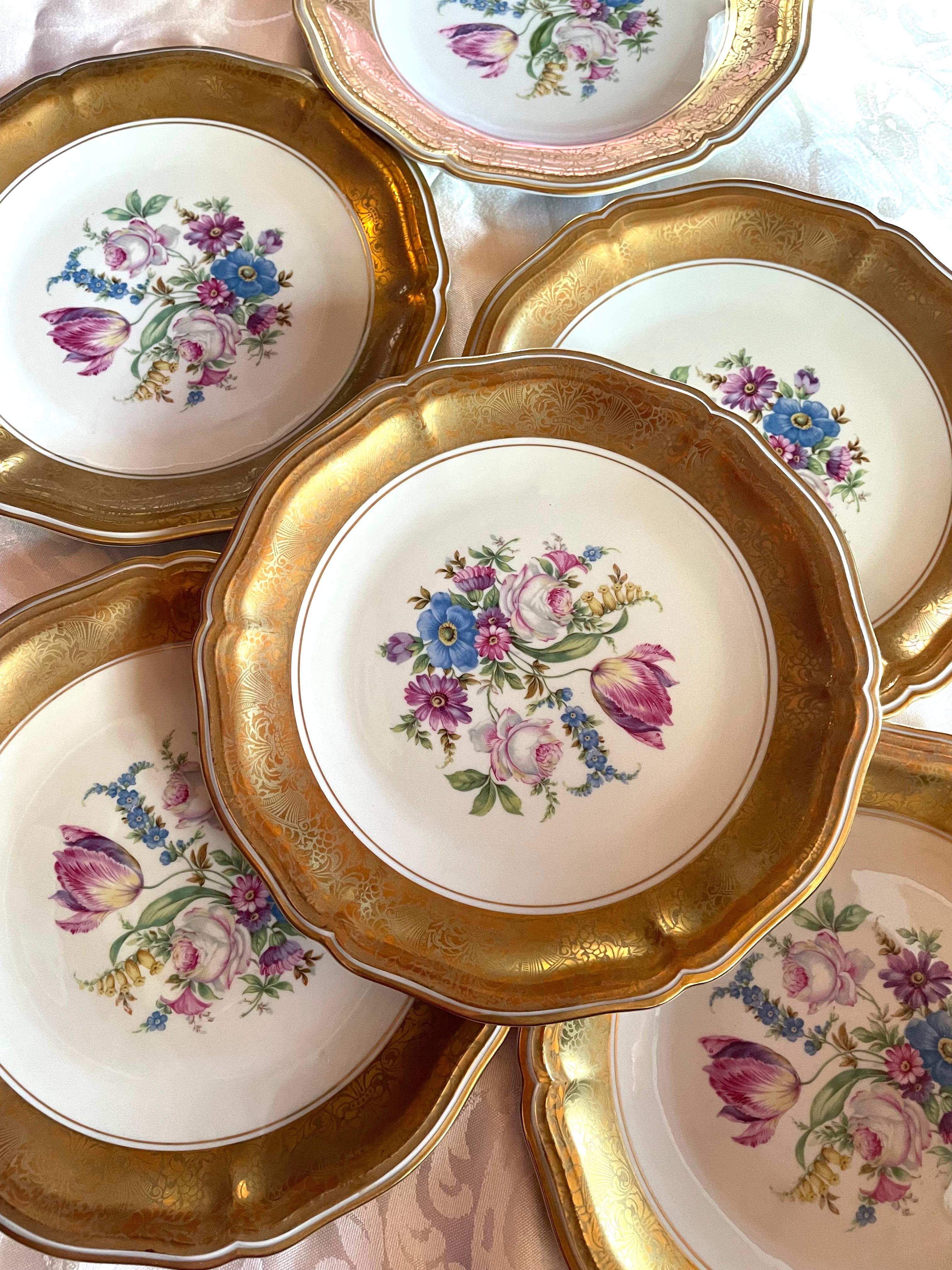 Rosenthal Chippendale Germany 6 luxury plates Gold Flowers 1950s For Sale 8