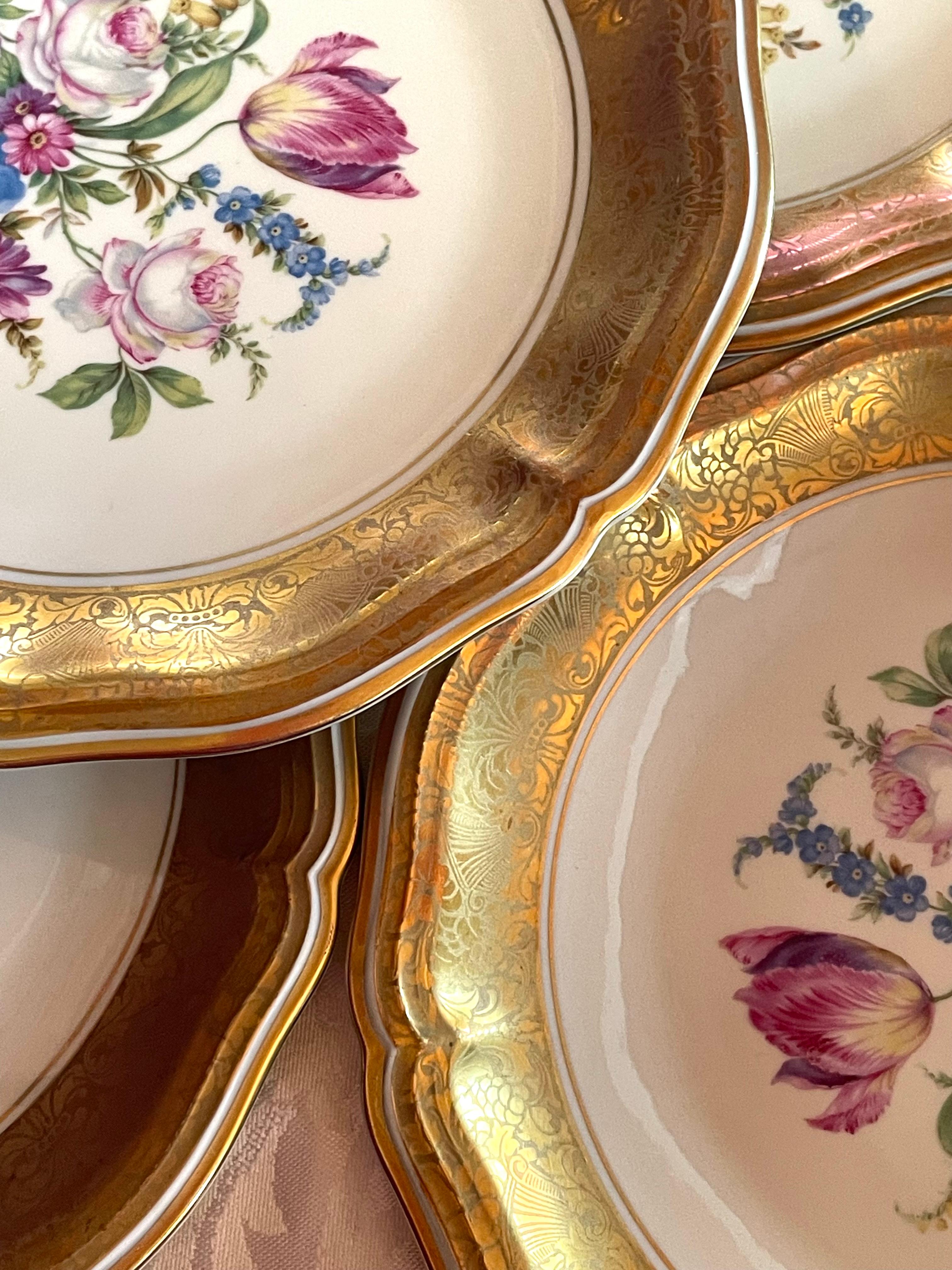 Rosenthal Chippendale Germany 6 luxury plates Gold Flowers 1950s For Sale 9