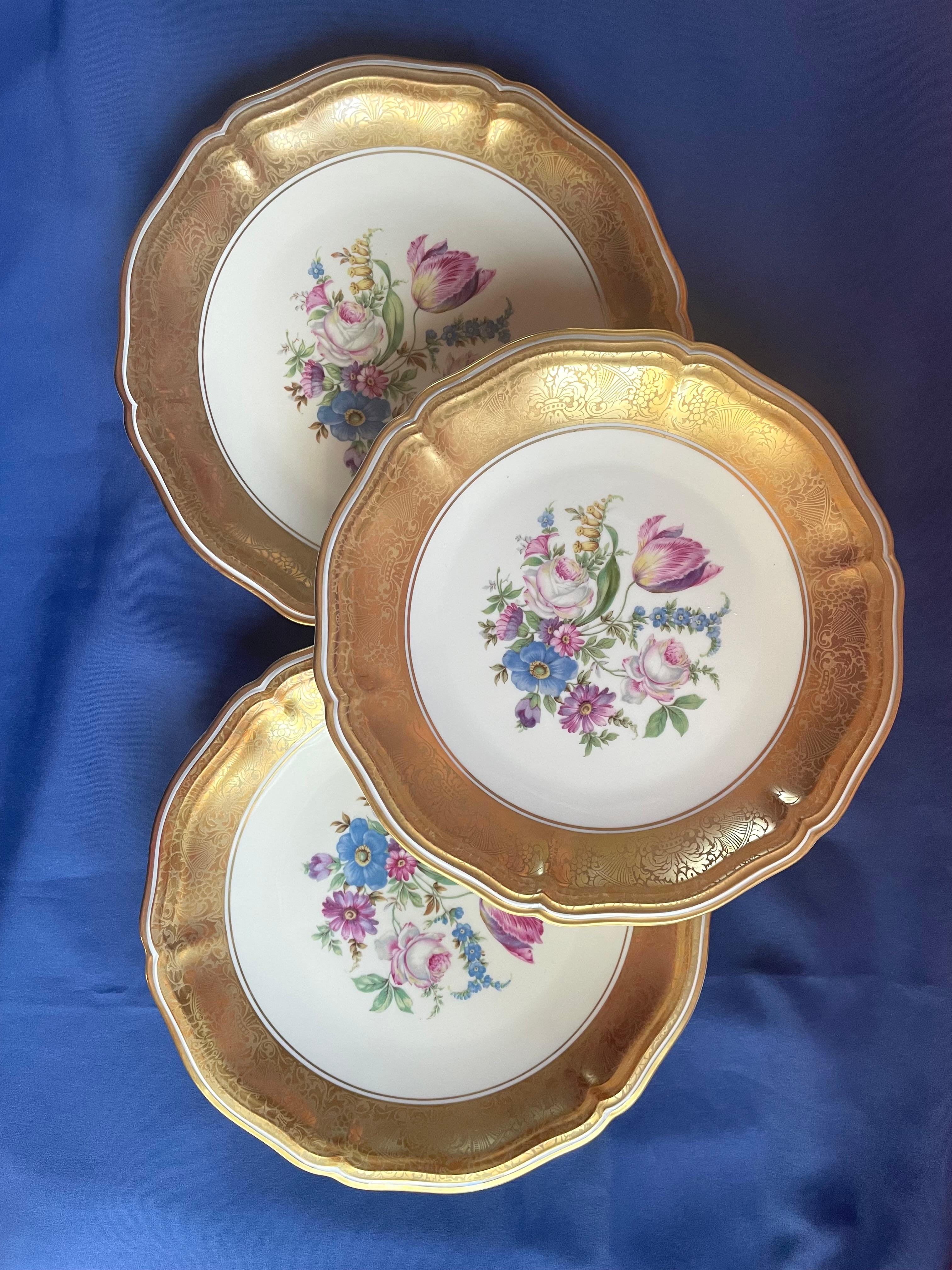 Rosenthal Chippendale Germany 6 luxury plates Gold Flowers 1950s For Sale 11