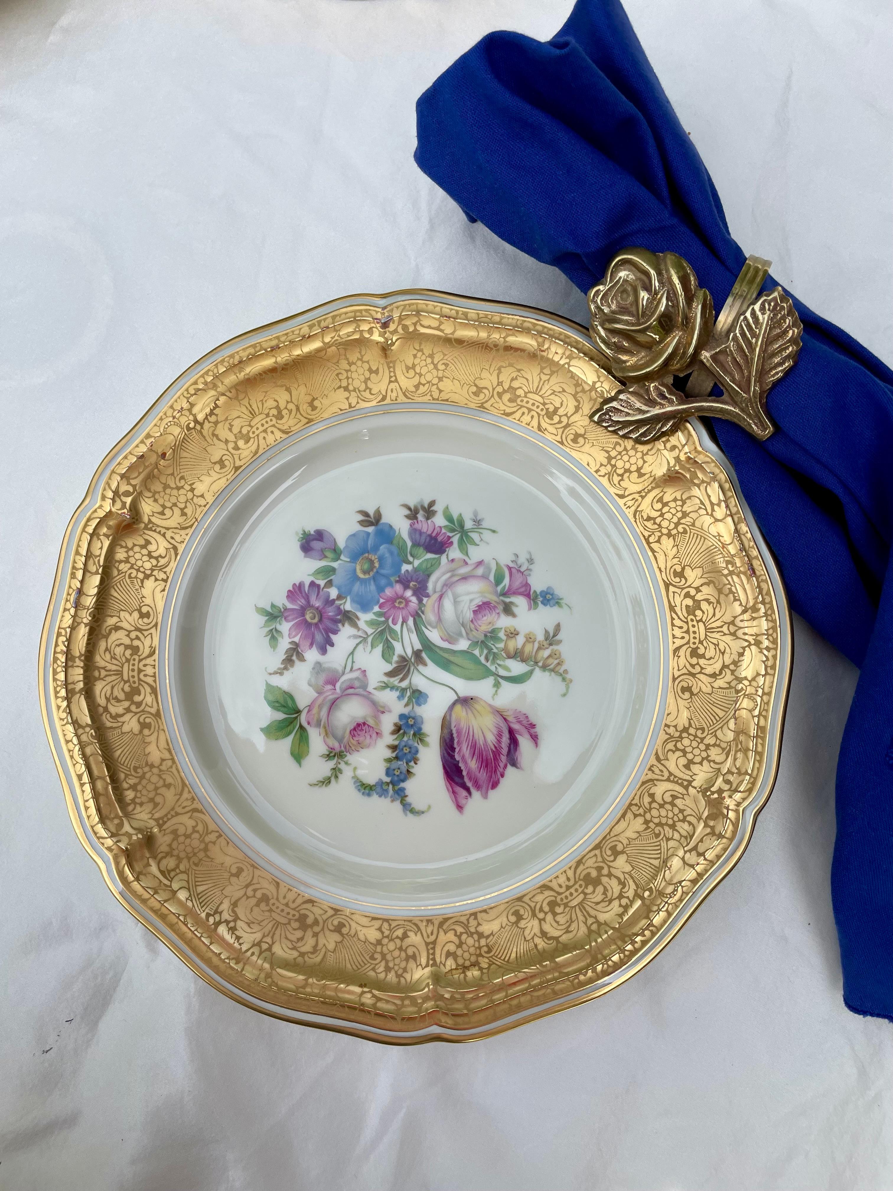 Rosenthal Chippendale Germany 6 luxury plates Gold Flowers 1950s For Sale 12