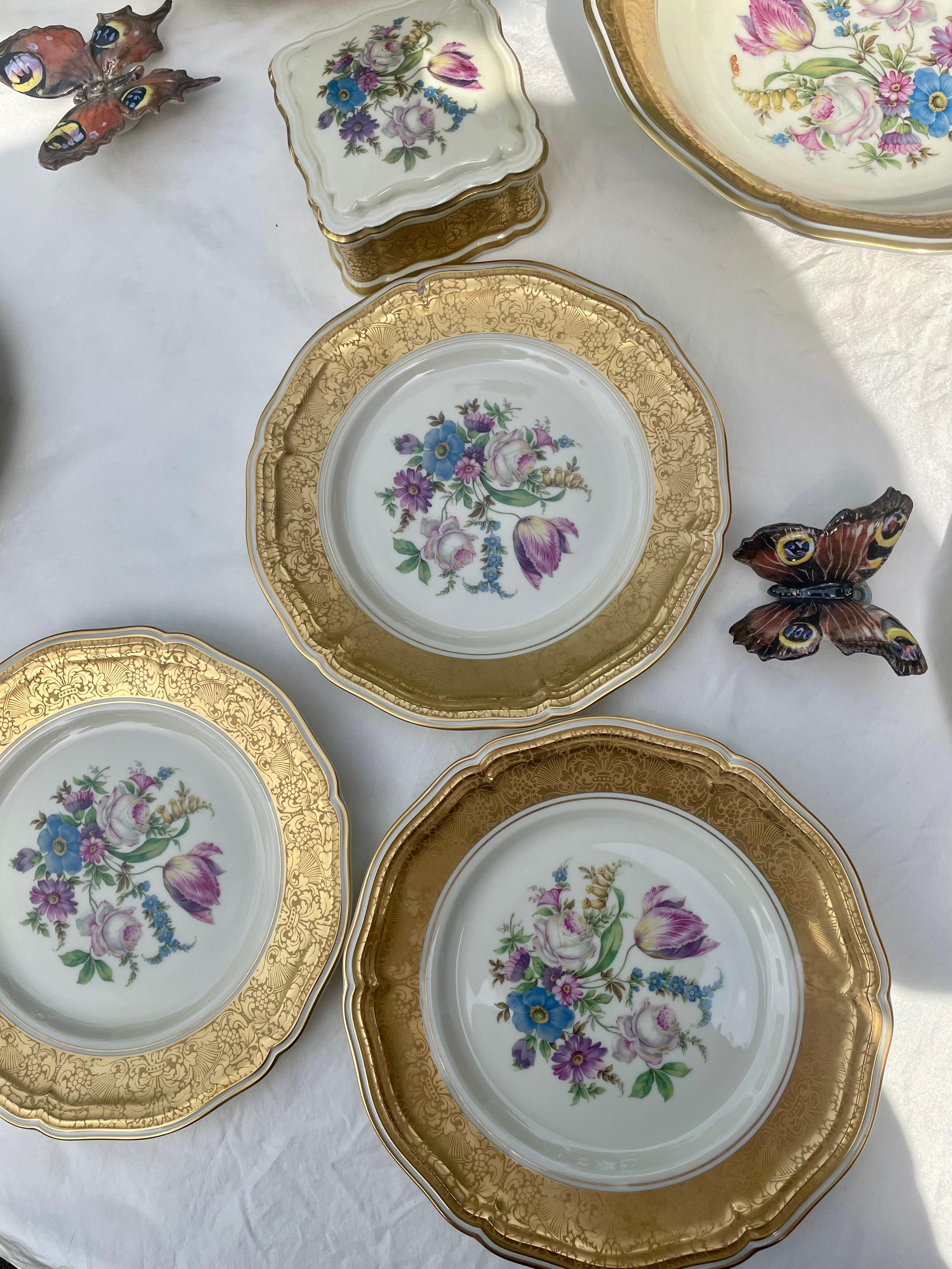 Rosenthal Chippendale Germany 6 luxury plates Gold Flowers 1950s For Sale 13