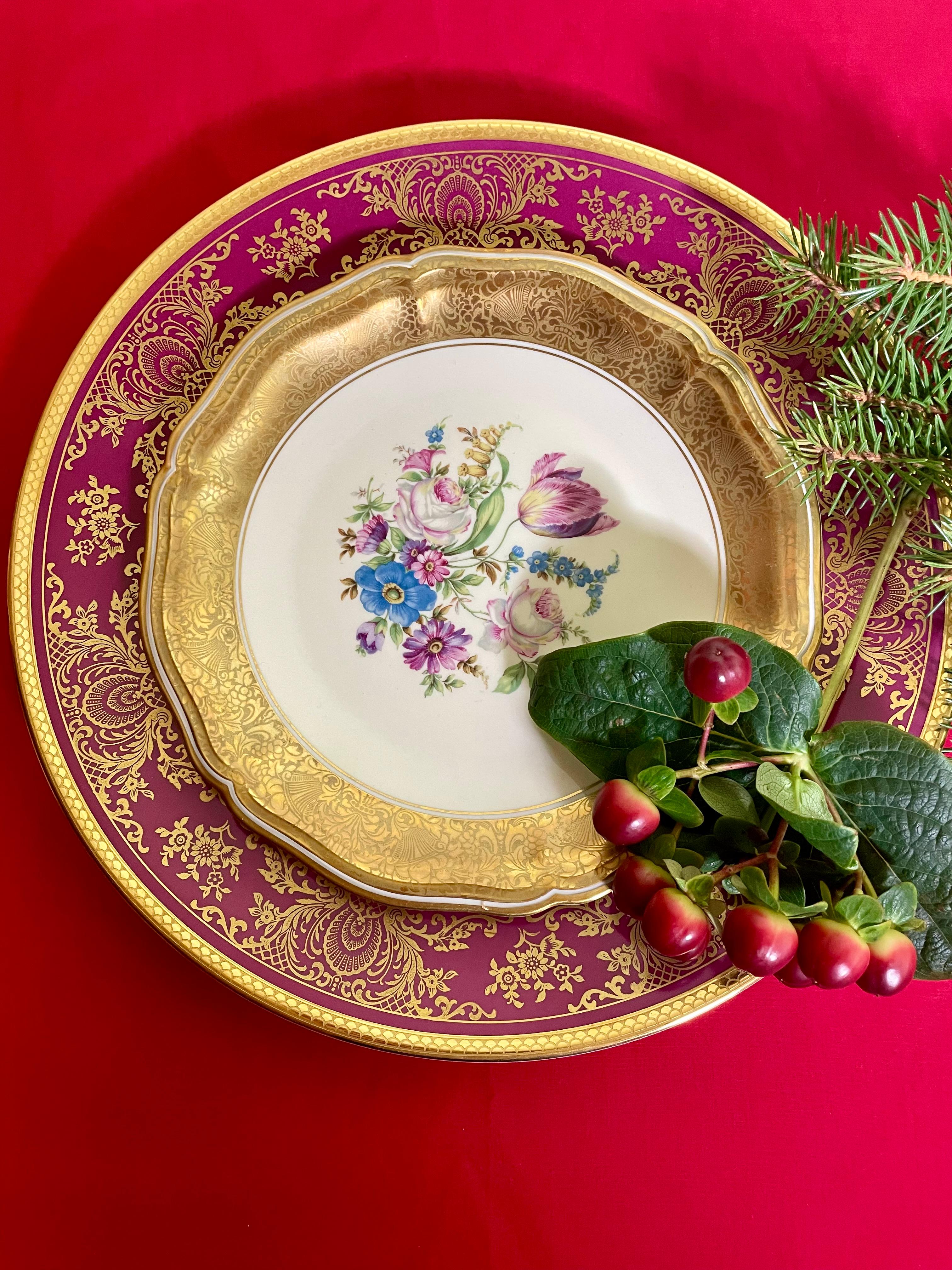 Rosenthal Chippendale Germany 6 luxury plates Gold Flowers 1950s For Sale 14
