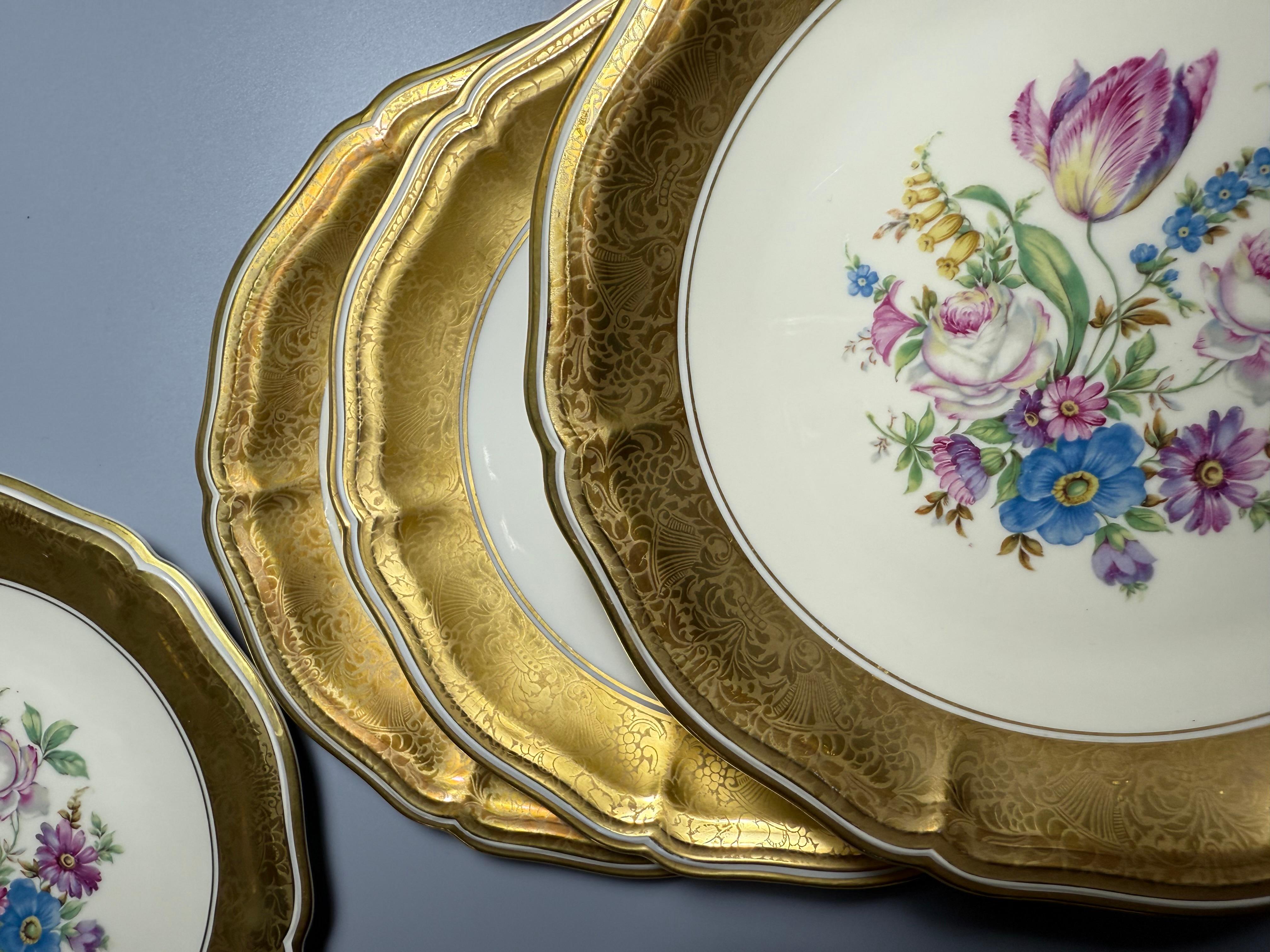 Rosenthal Chippendale Germany 6 luxury plates Gold Flowers 1950s For Sale 2
