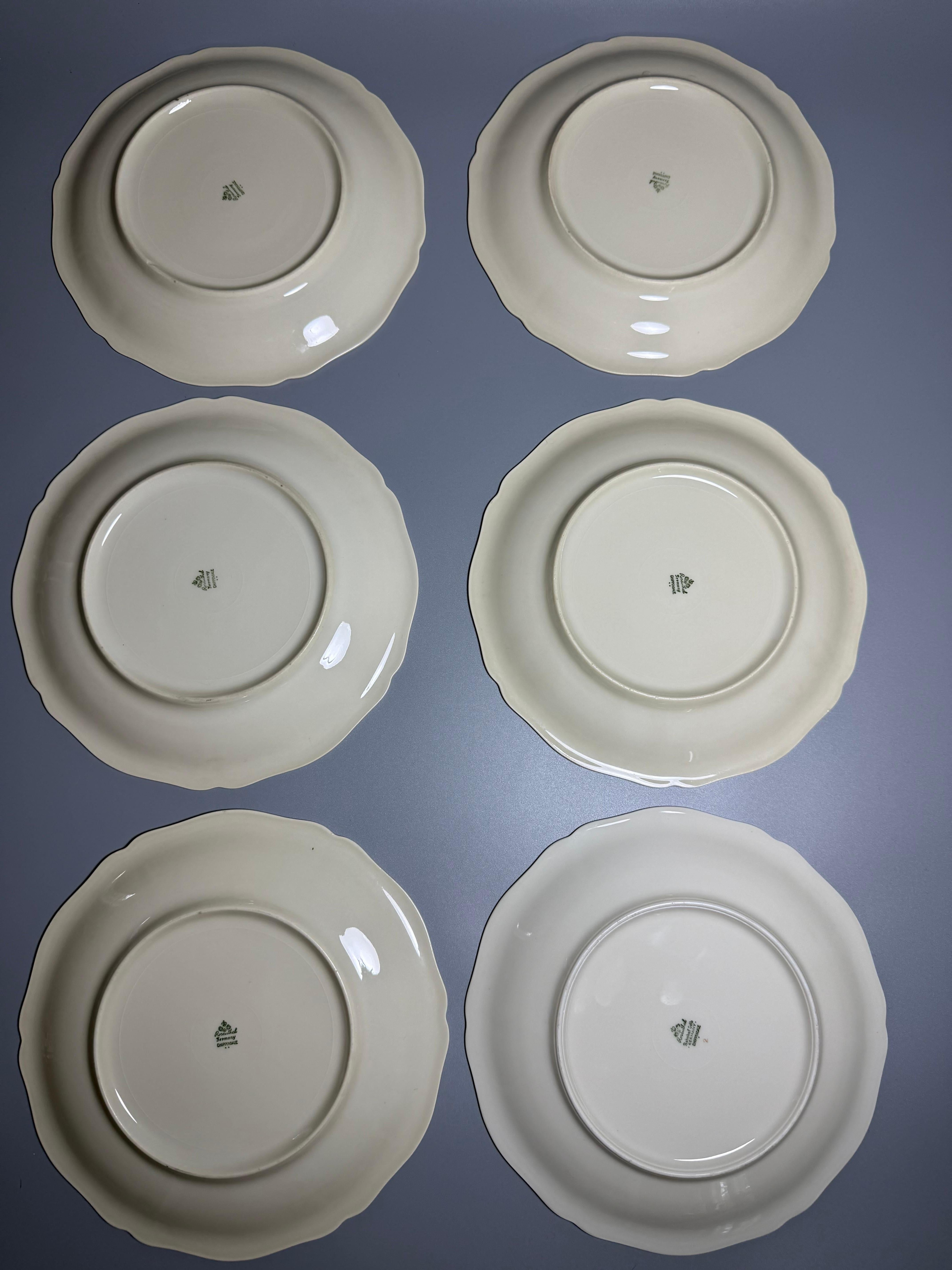 Rosenthal Chippendale Germany 6 luxury plates Gold Flowers 1950s For Sale 3