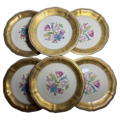 Rosenthal Chippendale Germany 6 luxury plates Gold Flowers 1950s