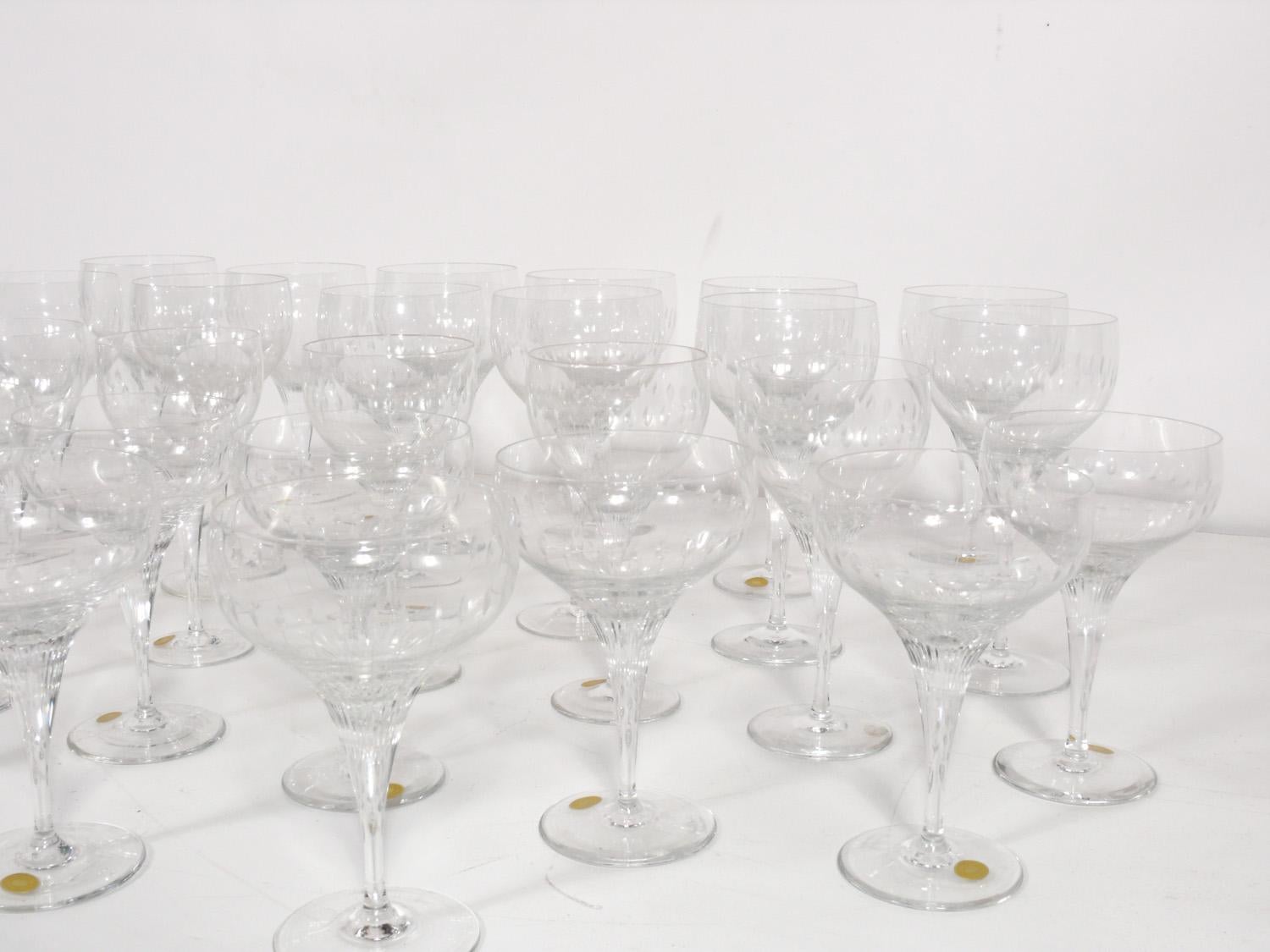 Hollywood Regency Rosenthal Crystal Stemware Champagne Wine Cocktail Large Set of 27 Glasses For Sale