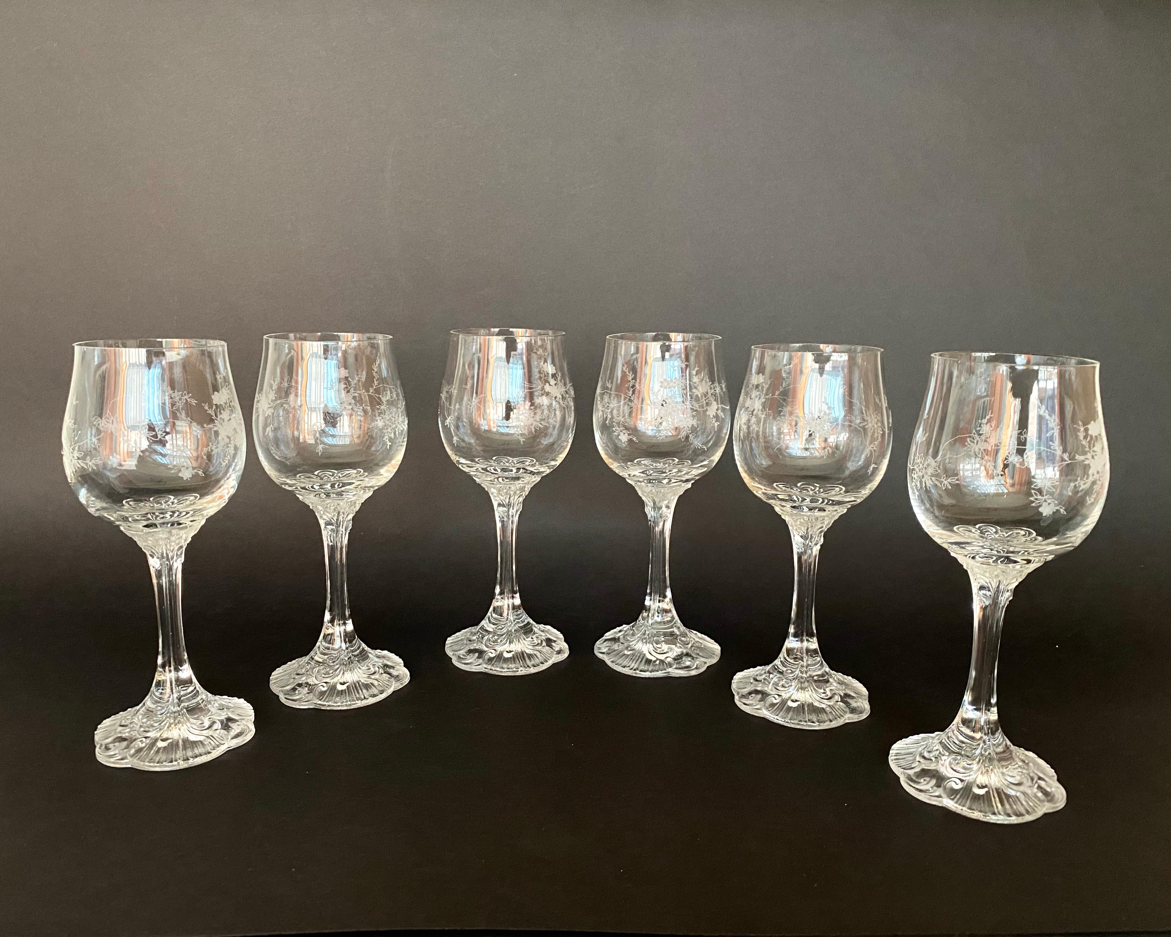 Late 20th Century Rosenthal Crystal Wine Glasses, Germany Mid-Century Modern Set 6 Wine Goblets