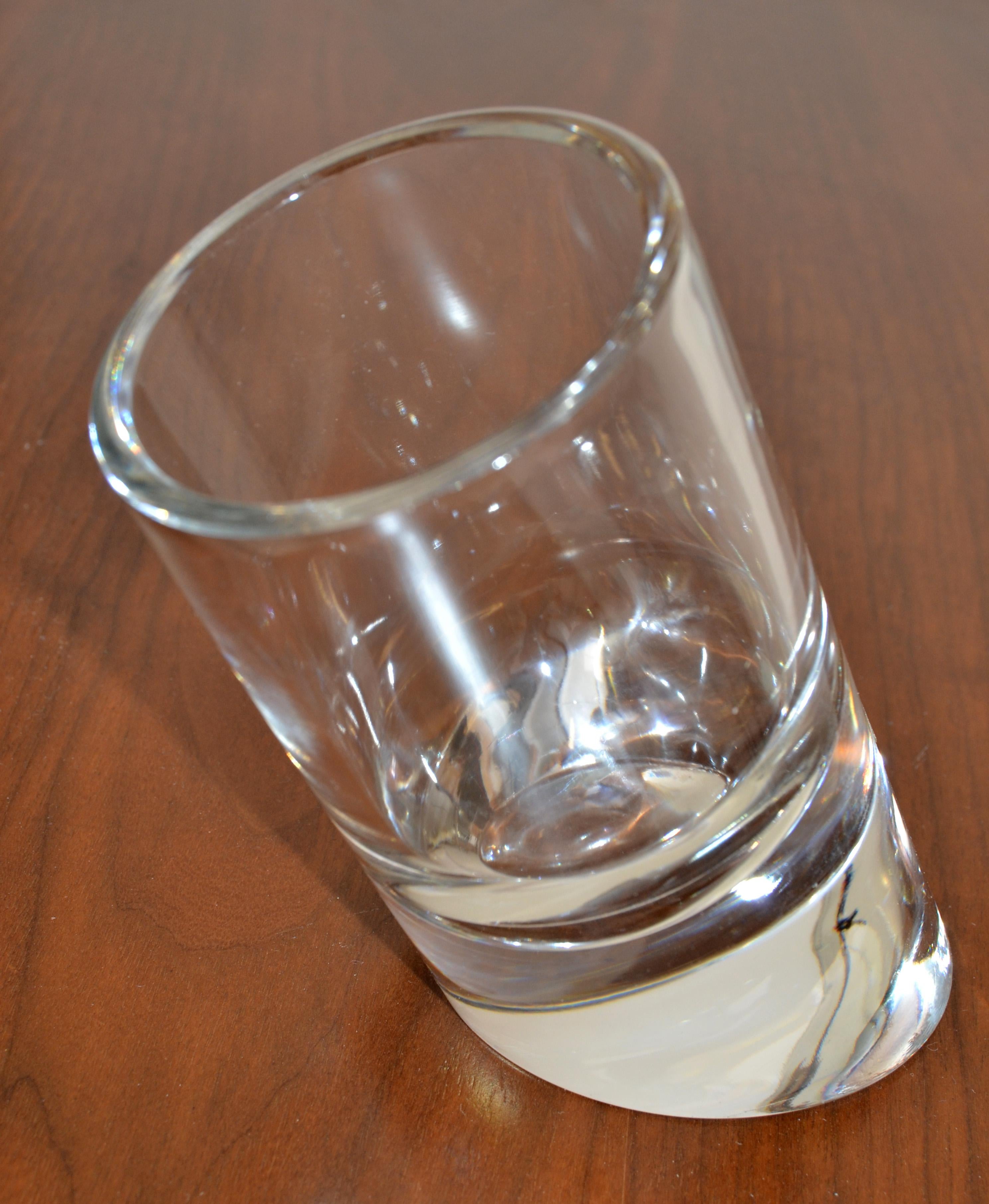 Rosenthal Cylinder Lead Crystal Glass Vase Vessel Diagonal Base Mid-Century For Sale 4