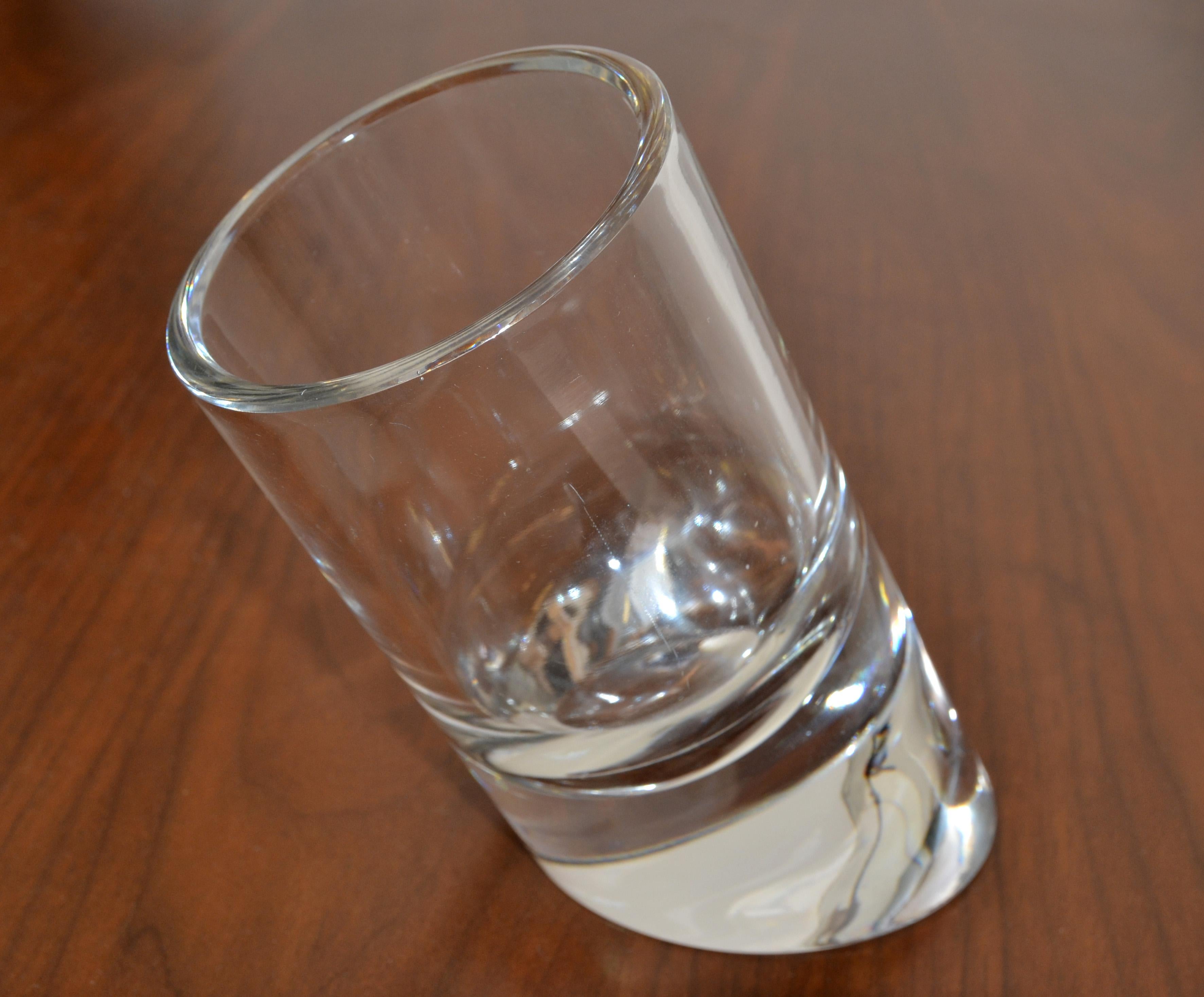 Space Age Rosenthal Cylinder Lead Crystal Glass Vase Vessel Diagonal Base Mid-Century For Sale