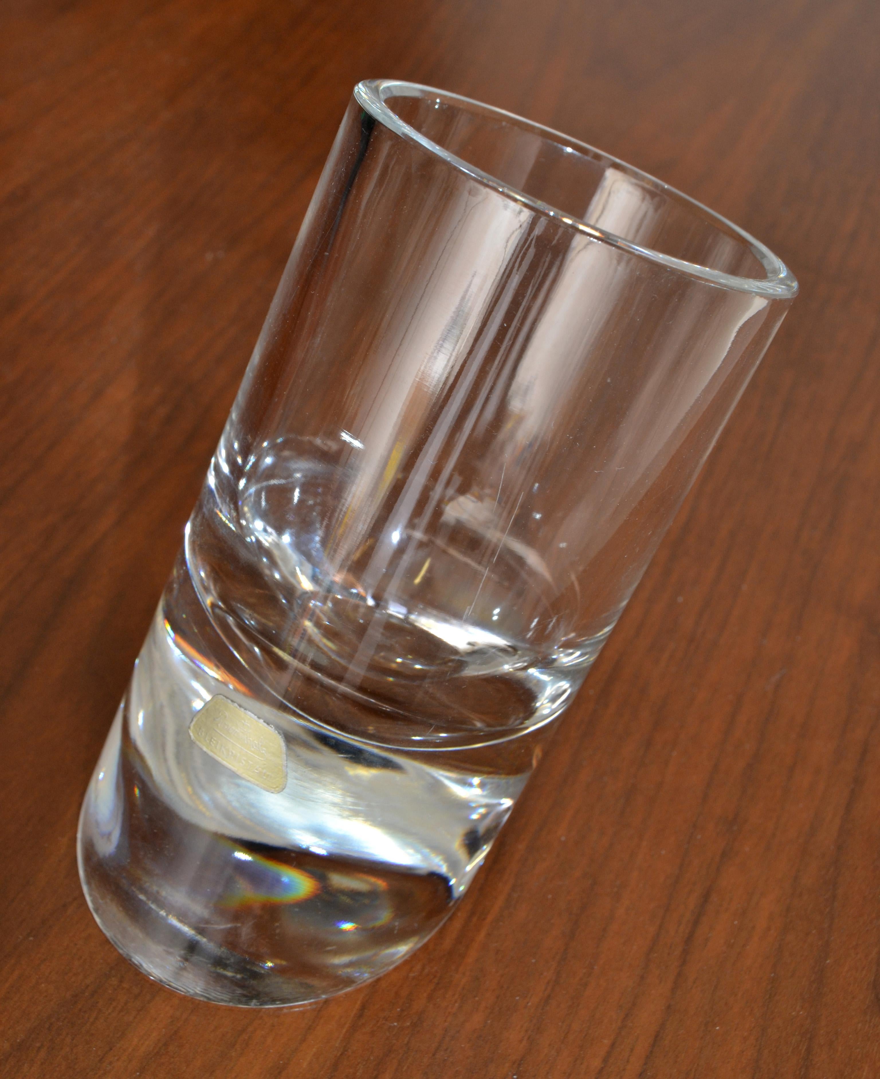German Rosenthal Cylinder Lead Crystal Glass Vase Vessel Diagonal Base Mid-Century For Sale