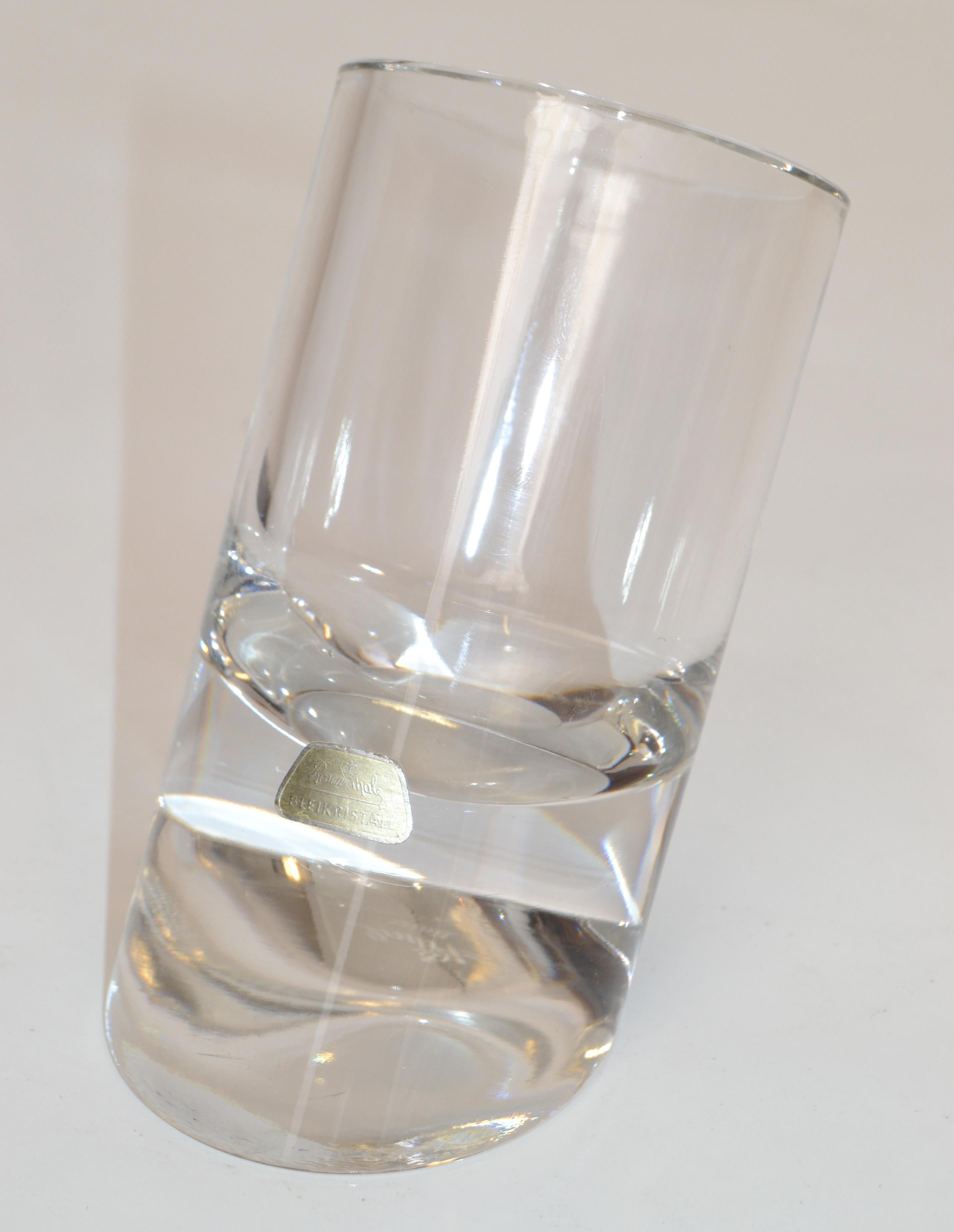 Rosenthal Cylinder Lead Crystal Glass Vase Vessel Diagonal Base Mid-Century In Good Condition For Sale In Miami, FL