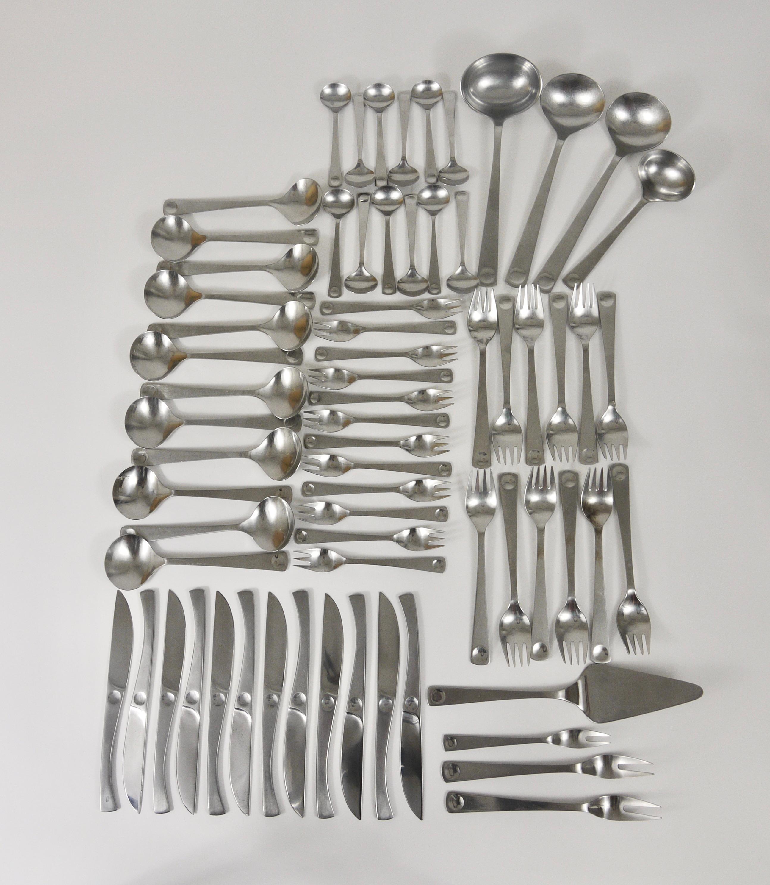 Mid-Century Modern Rosenthal Design PLUS Flatware, 68 pcs., For 12 Persons, by Wolf Karnagel, 1970s For Sale
