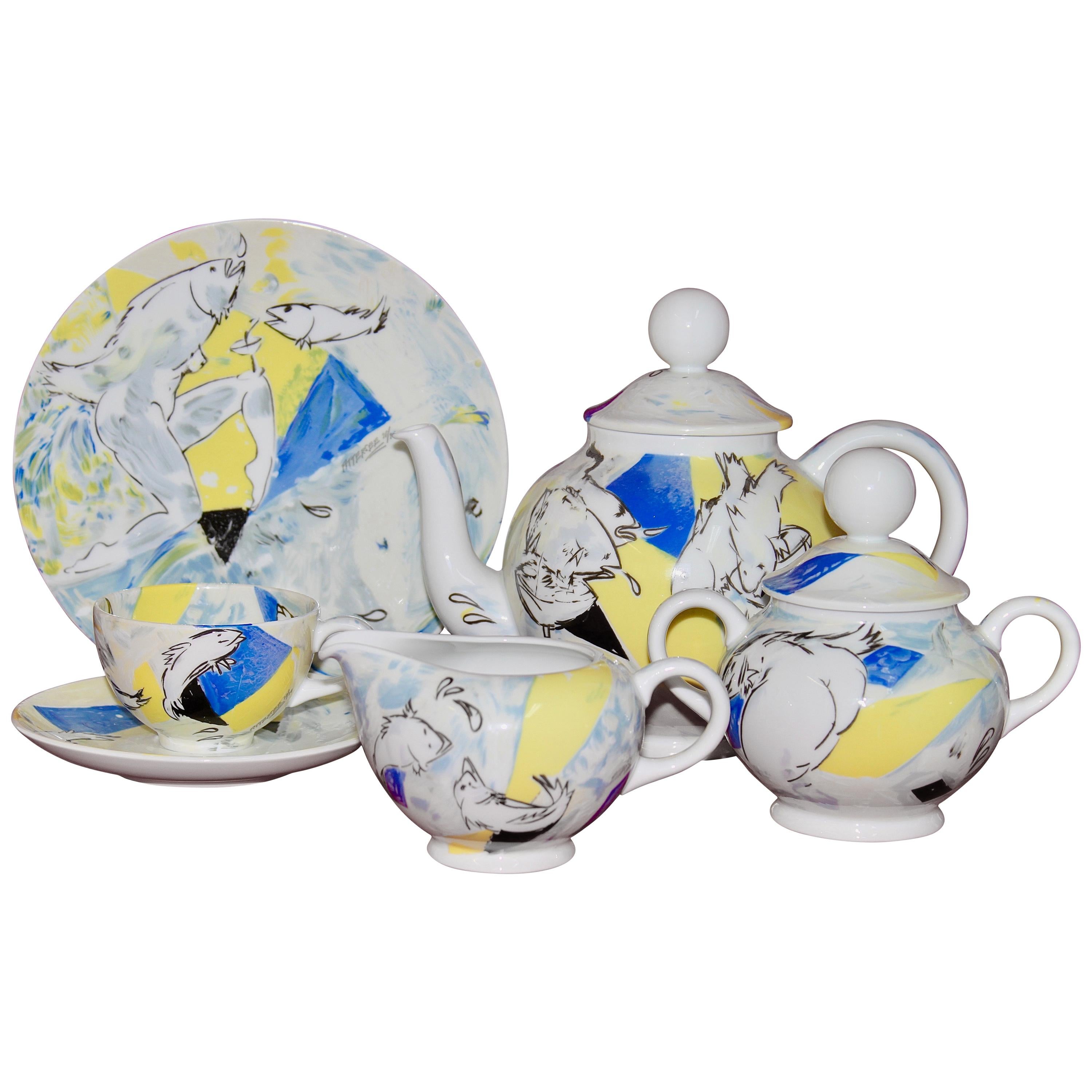 Rosenthal Designer Pop Art Porcelain Tea Set for Six, "Teeforelle" 'Tea Trout' For Sale