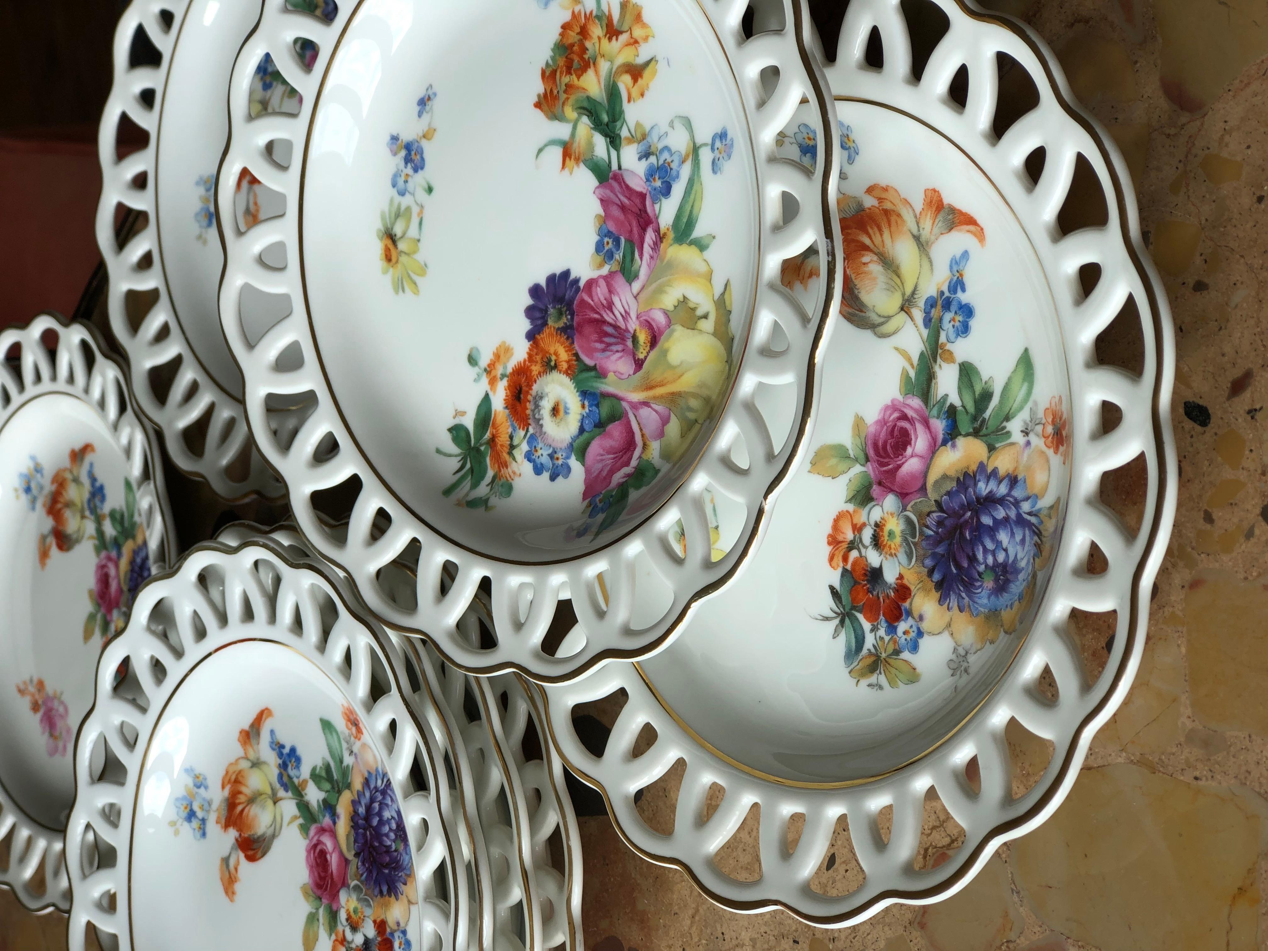 European Rosenthal Dessert Set of Eight Hand Painted Porcelain Plates For Sale