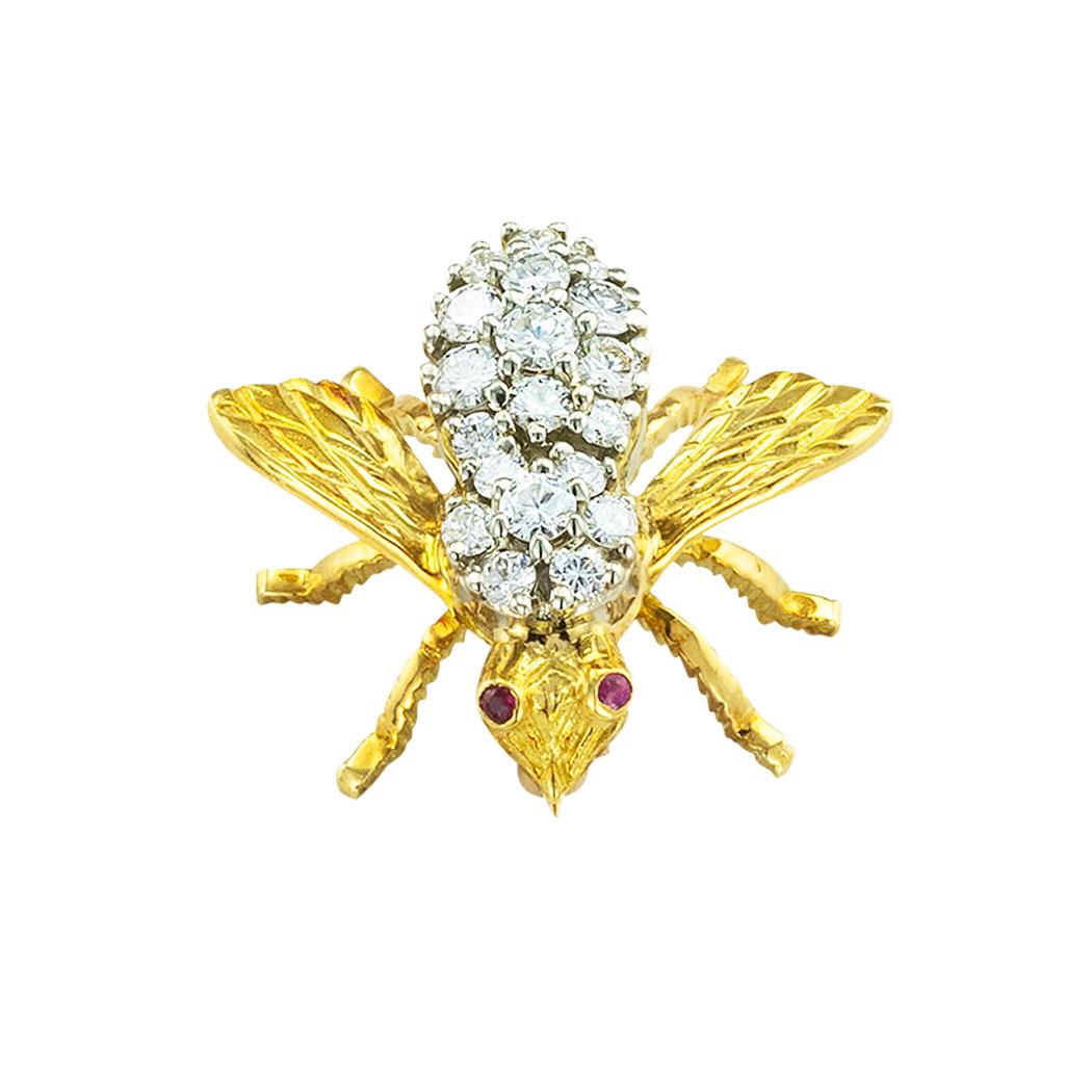 Rosenthal Diamond Ruby Gold Bee Brooch In Good Condition In Los Angeles, CA