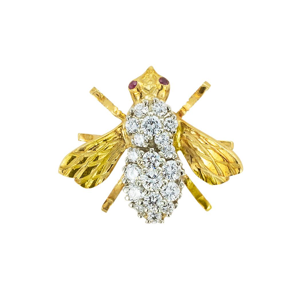 Women's or Men's Rosenthal Diamond Ruby Gold Bee Brooch
