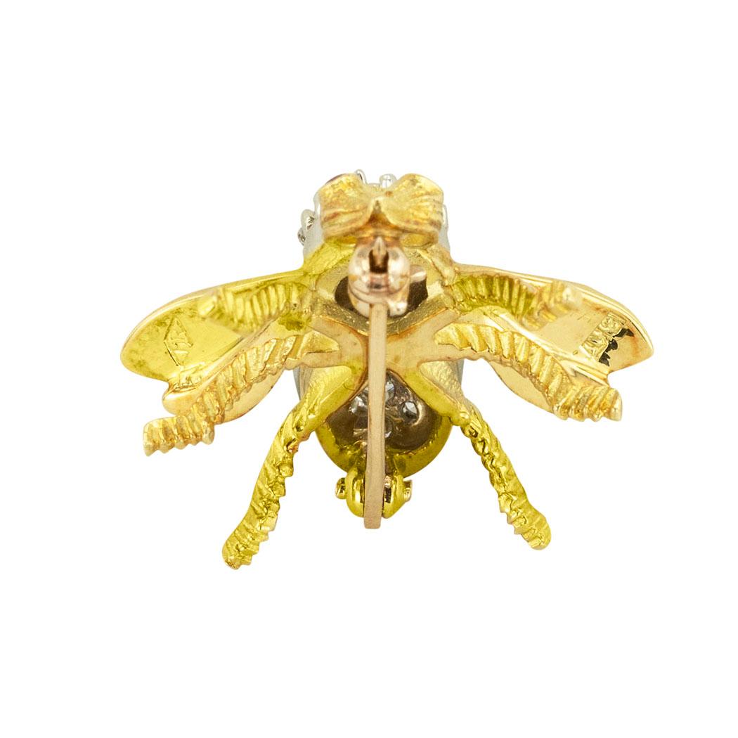 Rosenthal Diamond Ruby Gold Bee Brooch 1