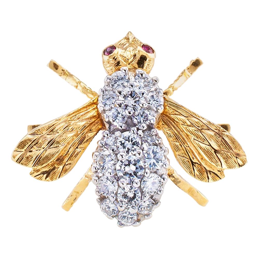 Rosenthal Diamond Ruby Gold Bee Brooch