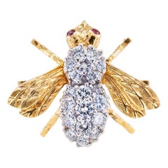 Vintage Rosenthal Diamond Ruby Gold Bee Brooch