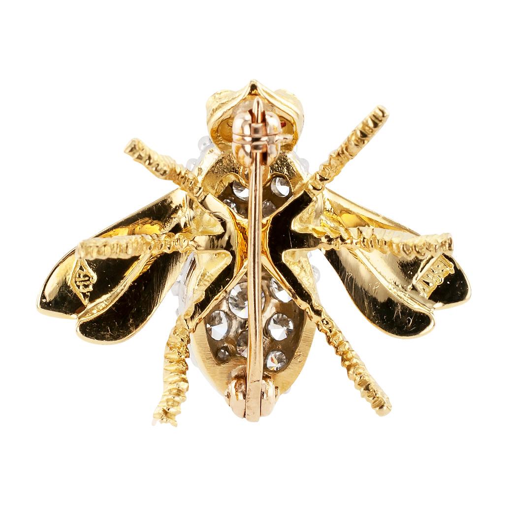 Contemporary Rosenthal Diamond Ruby Yellow Gold Bee Brooch