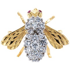 Rosenthal Diamond Ruby Yellow Gold Bee Brooch